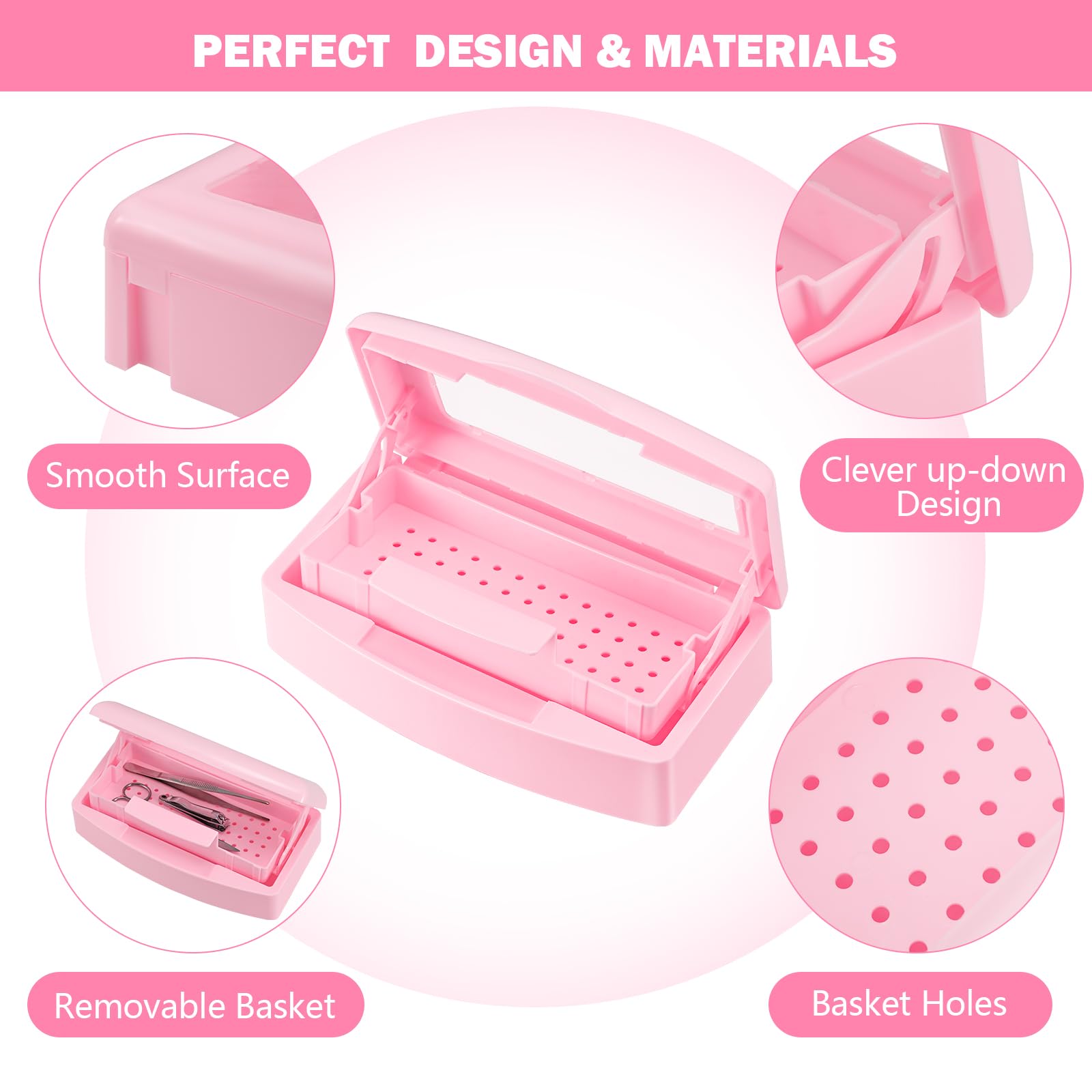 Professional Nail Tool Sterilizer Box - Plastic UV Sterilization Tray & Storage Organizer for Tweezers, Eyelash Extensions Tools, Nail Implements - Perfect for Salons, Spas & Home Use (Pink)