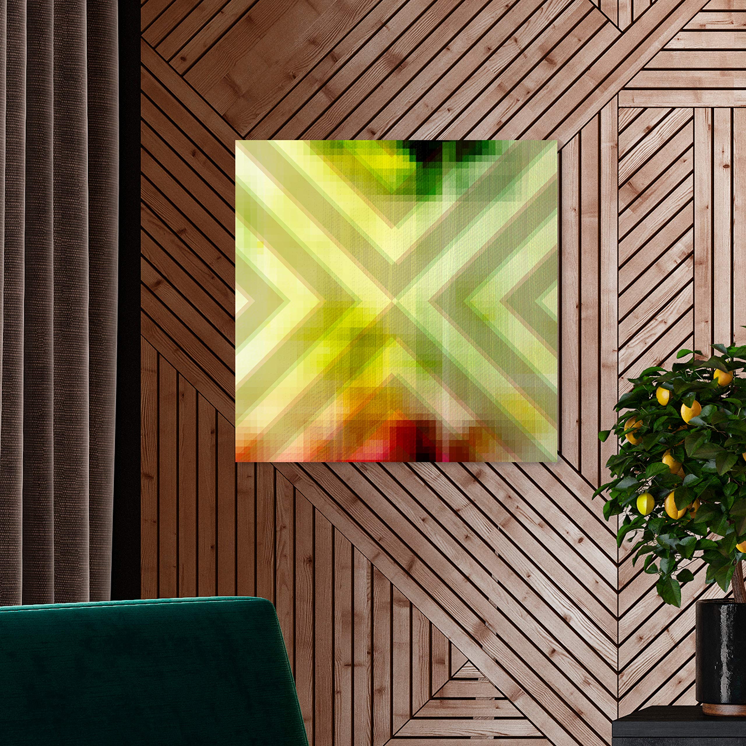 Abstract Wall Art Canvas Prints 'Around The Corner' by Oliver Gal Artist Co. - 20x20 Inches Yellow & Green Modern Home Decor for Living Room, Bedroom & Office