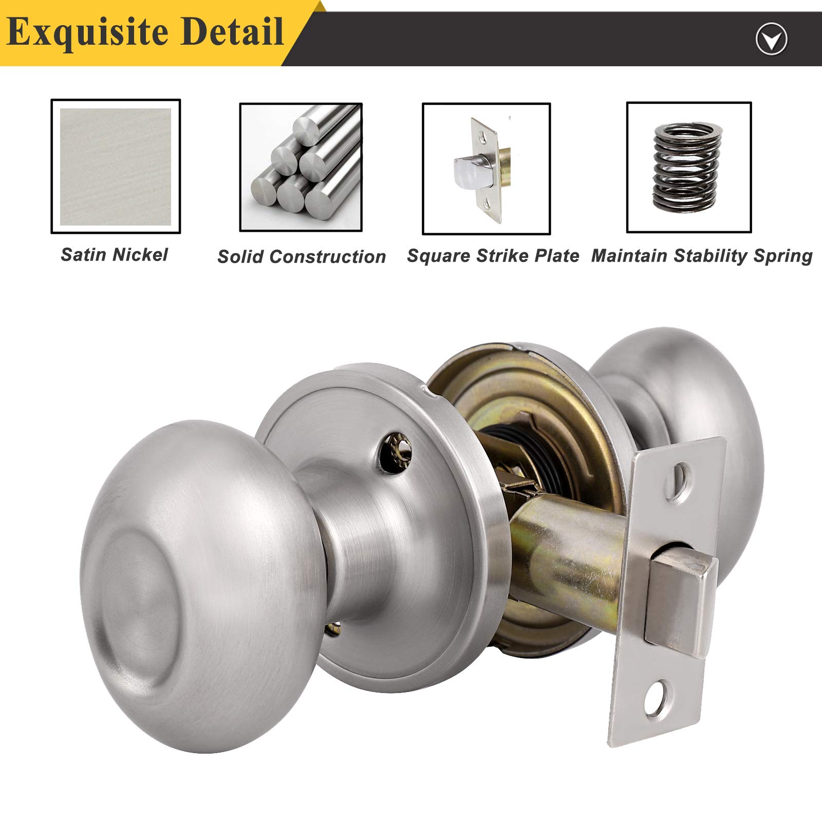 Probrico 3-Pack Oval Hall & Closet Passage Door Knobs - Brushed Nickel Stainless Steel Keyless Entry Door Handles with Egg Style Design for Bedrooms, Bathrooms & Interior Doors