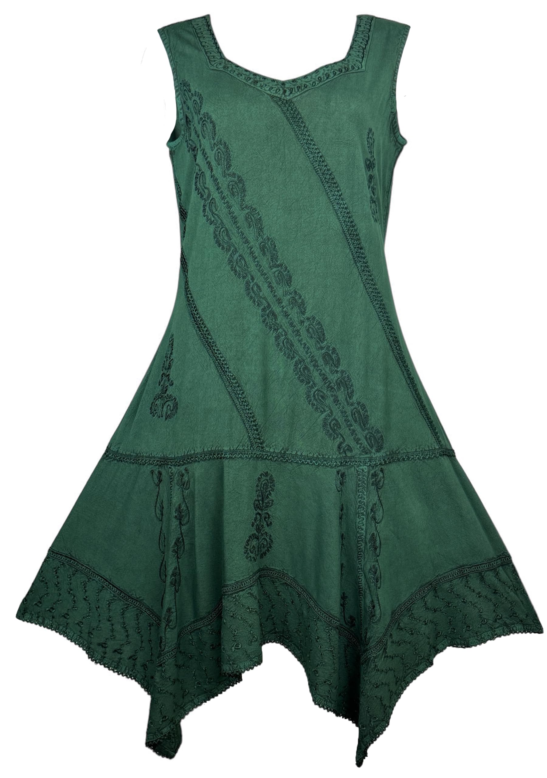 Agan Traders 2025 Spring Women's Boho Peasant Embroidered Long Maxi Dress - Asymmetrical Hem Sleeveless Formal Gown for Weddings, Parties & Special Occasions