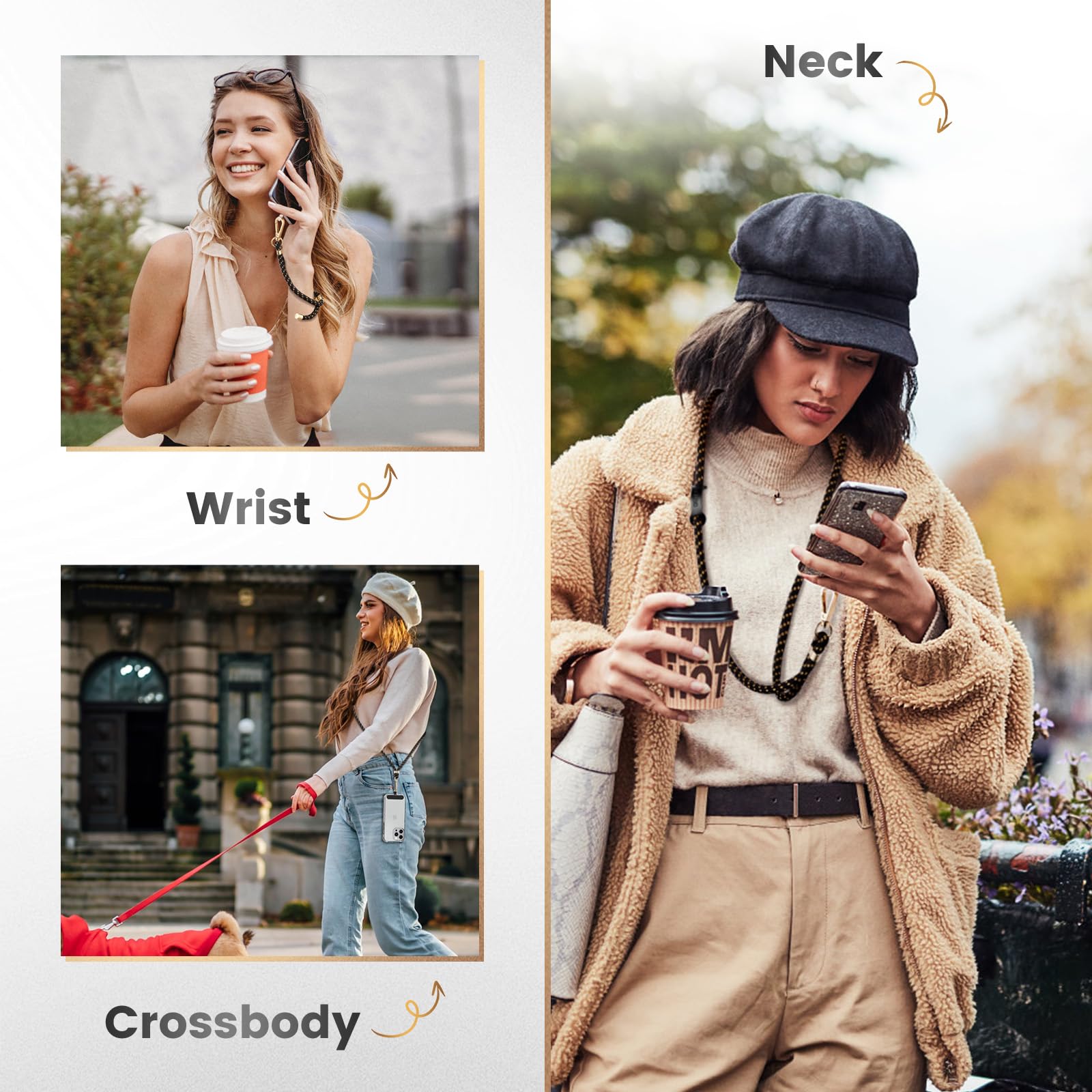 OUTXE 2-Pack Crossbody Phone Lanyard with Wrist Strap & 4 Anti-Theft Tabs - Universal Neck Phone Holder for iPhone, Samsung, Most Smartphones - Perfect for Travel, Work, Gym & Outdoor Activities
