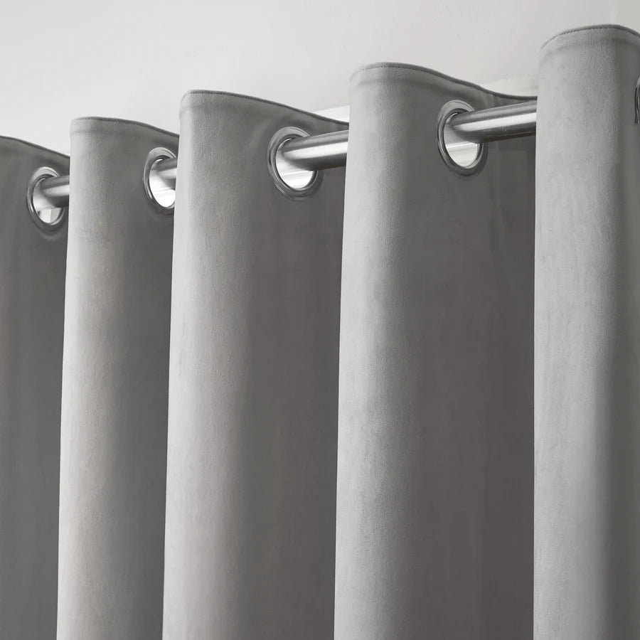 Laurence Llewelyn Bowen Montrose Silver Eyelet Curtains - Elegant Window Treatments for Living Room & Bedroom Decor