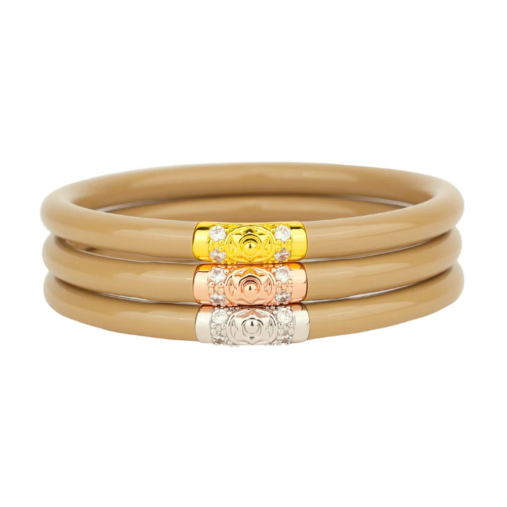 BuDhaGirl All Weather Bangles Set of 3 - Sand Color Stainless Steel Bracelets for Women | Waterproof & Durable Jewelry for Yoga, Travel, and Everyday Wear
