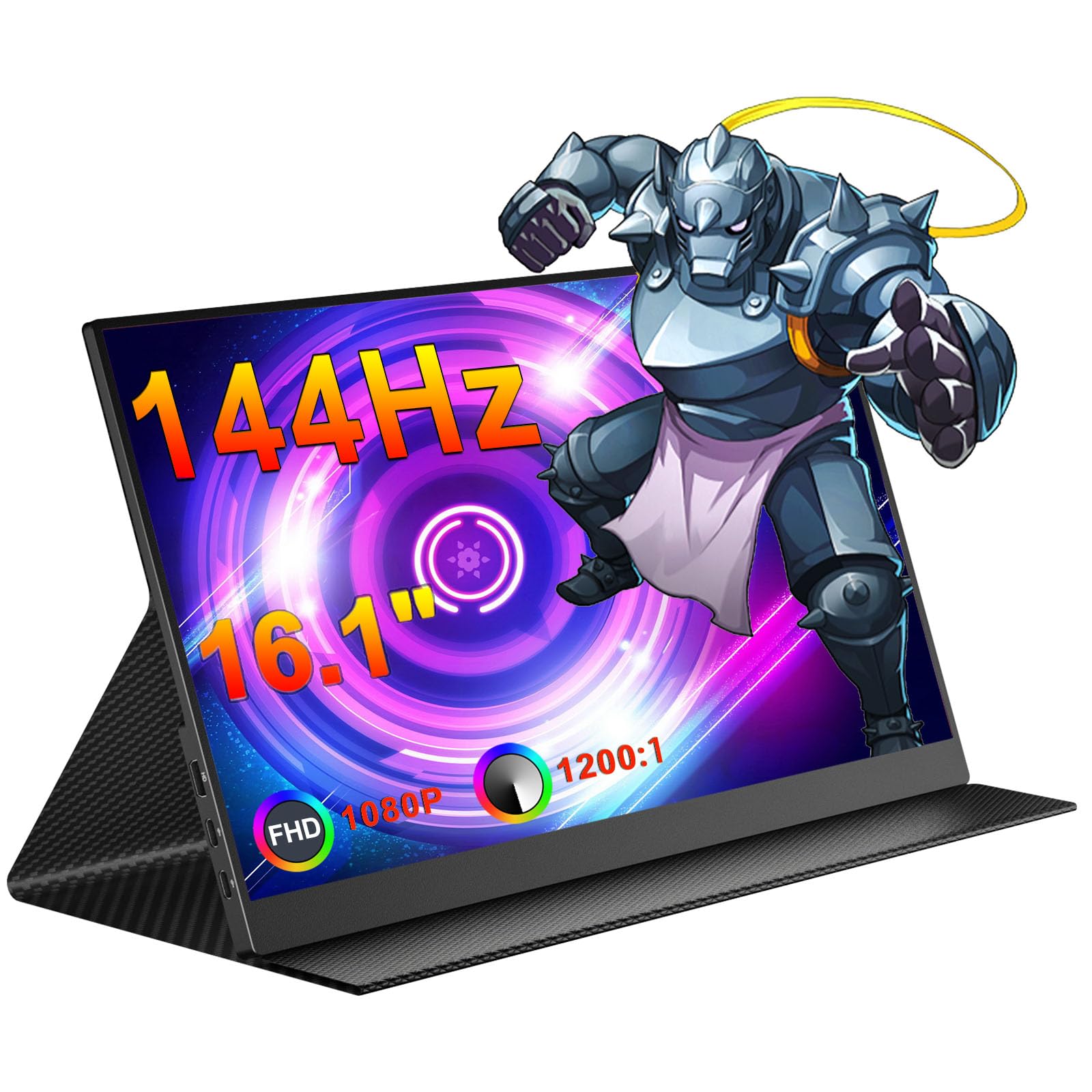 Kyyivwine 16.1 Inch Portable Monitor - 1080P FHD 144Hz IPS Screen, 100% sRGB, 1200:1 Contrast Ratio, Ultra-Thin Design with Built-in Speakers, USB-C & HDMI Connectivity - Compatible with PS5, Xbox, Switch, PC & Mac - Perfect for Gaming, Work & Travel