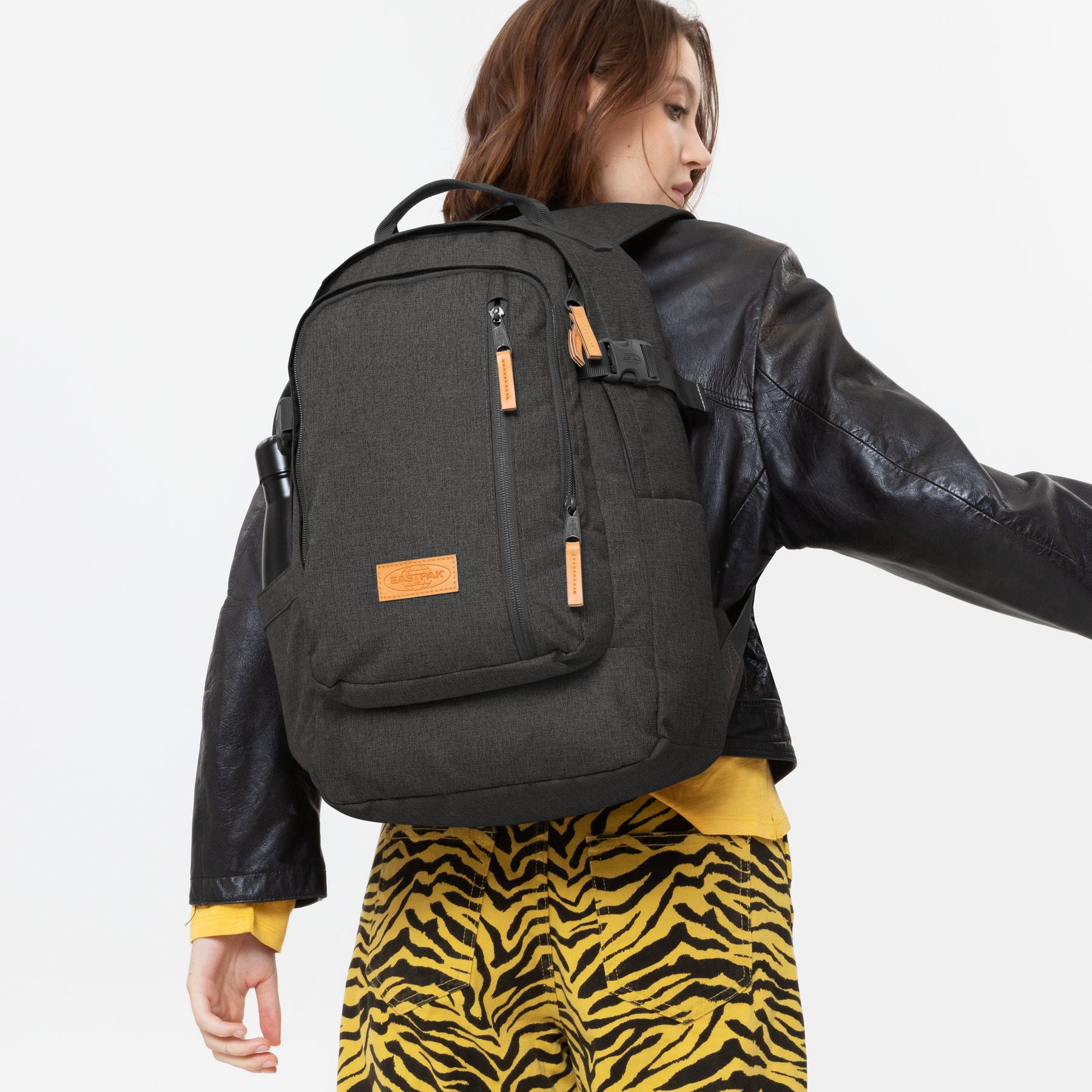Eastpak Smallker CS Backpack - Stylish Black Denim for School, Work & Travel | Durable Laptop Bag with Padded Shoulder Straps