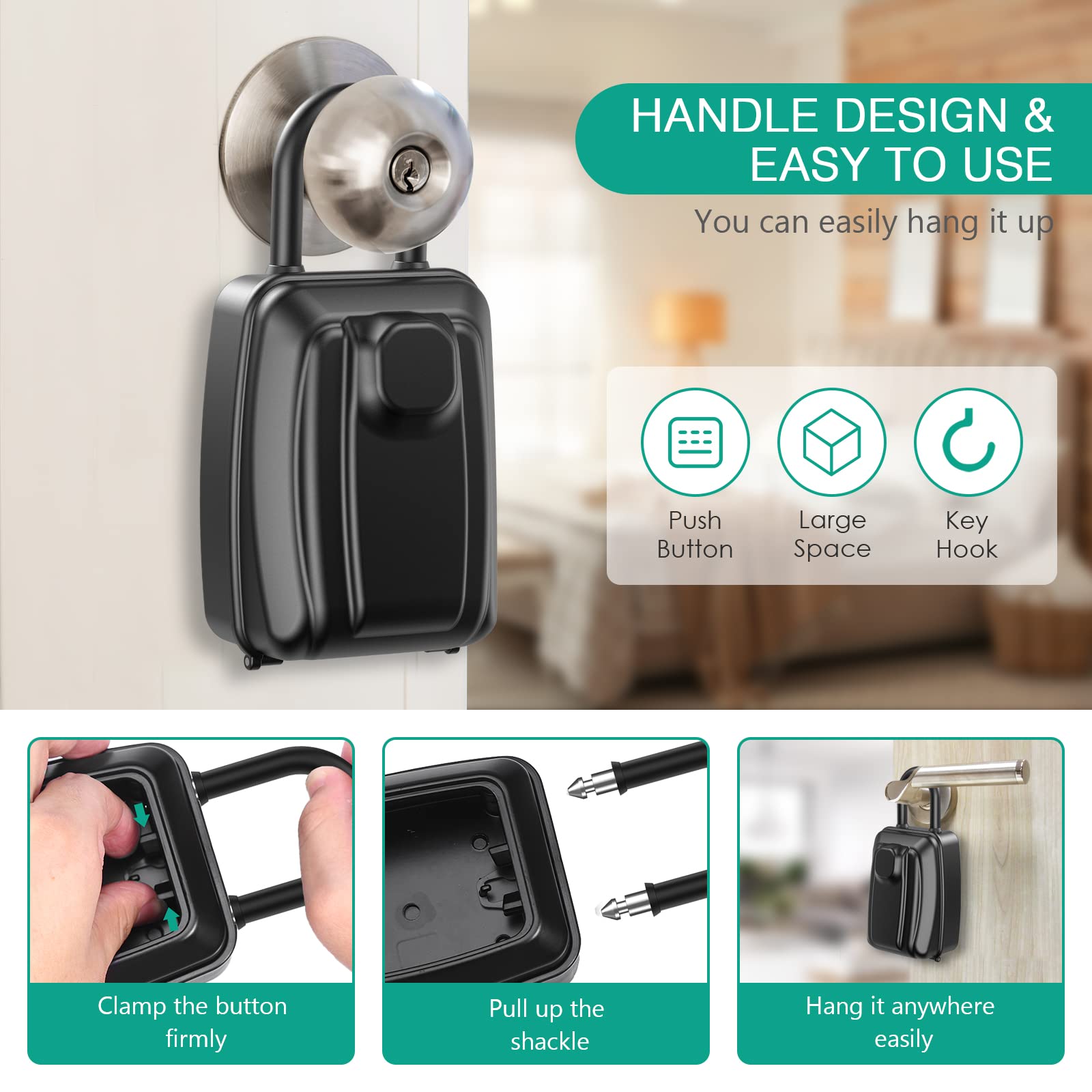 ORIA Key Lock Box - Push Button Combination Lock Safe with 9-Digit Code, Removable Shackle for Outdoor, Home & Office Security | Perfect for House Keys, Airbnb Rentals, and Property Management