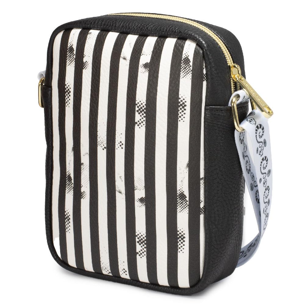 Beetlejuice Vegan Leather Crossbody Bag Wallet - Chibi Style with Striped Design | Perfect for Cosplay, Halloween, and Everyday Use