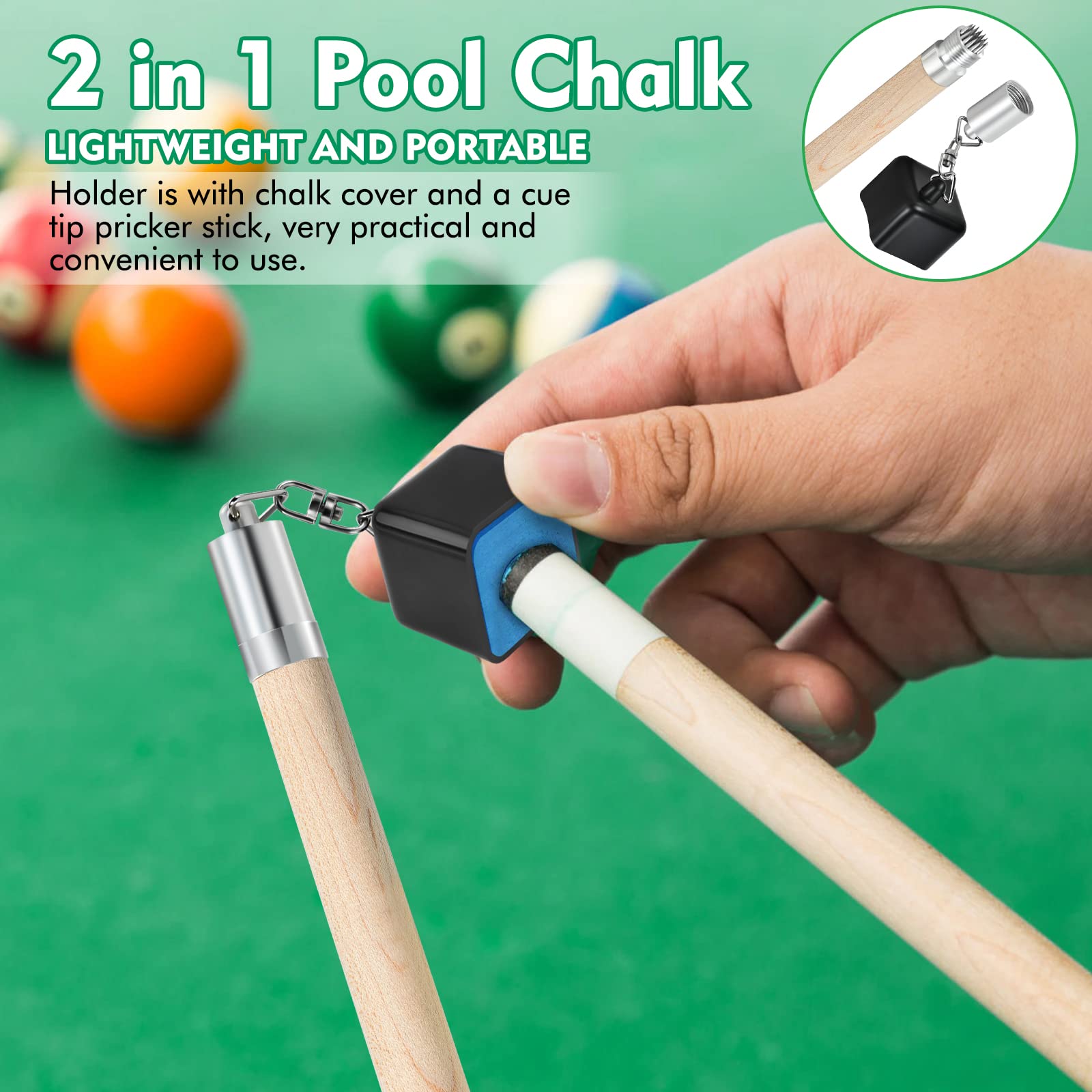2 in 1 Portable Pick Pocket Chalk Cover & Tip Pricker Prep Tool - Billiard Cue Snooker Accessory, Pool Stick Chalk Holder (3 Models Available) for Professional & Home Game Use