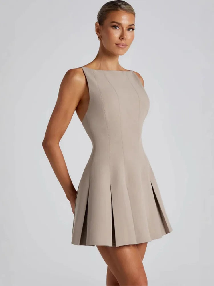 Sexy Backless High Waist A-Line Mini Dress for Women - Spaghetti Strap Sleeveless Pleated Party Dress - Perfect for Club Nights, Cocktail Parties & Date Nights