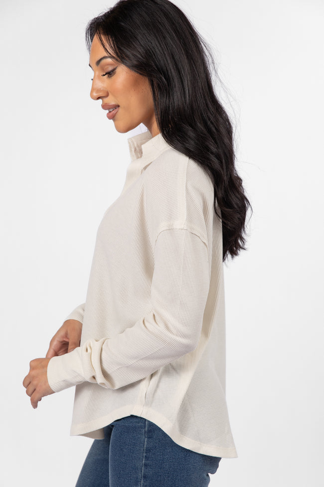 Stylish Cream Waffle Knit Collared Top for Women | Comfortable & Fashionable Blouse | Perfect for Office Wear, Date Nights & Casual Outfits