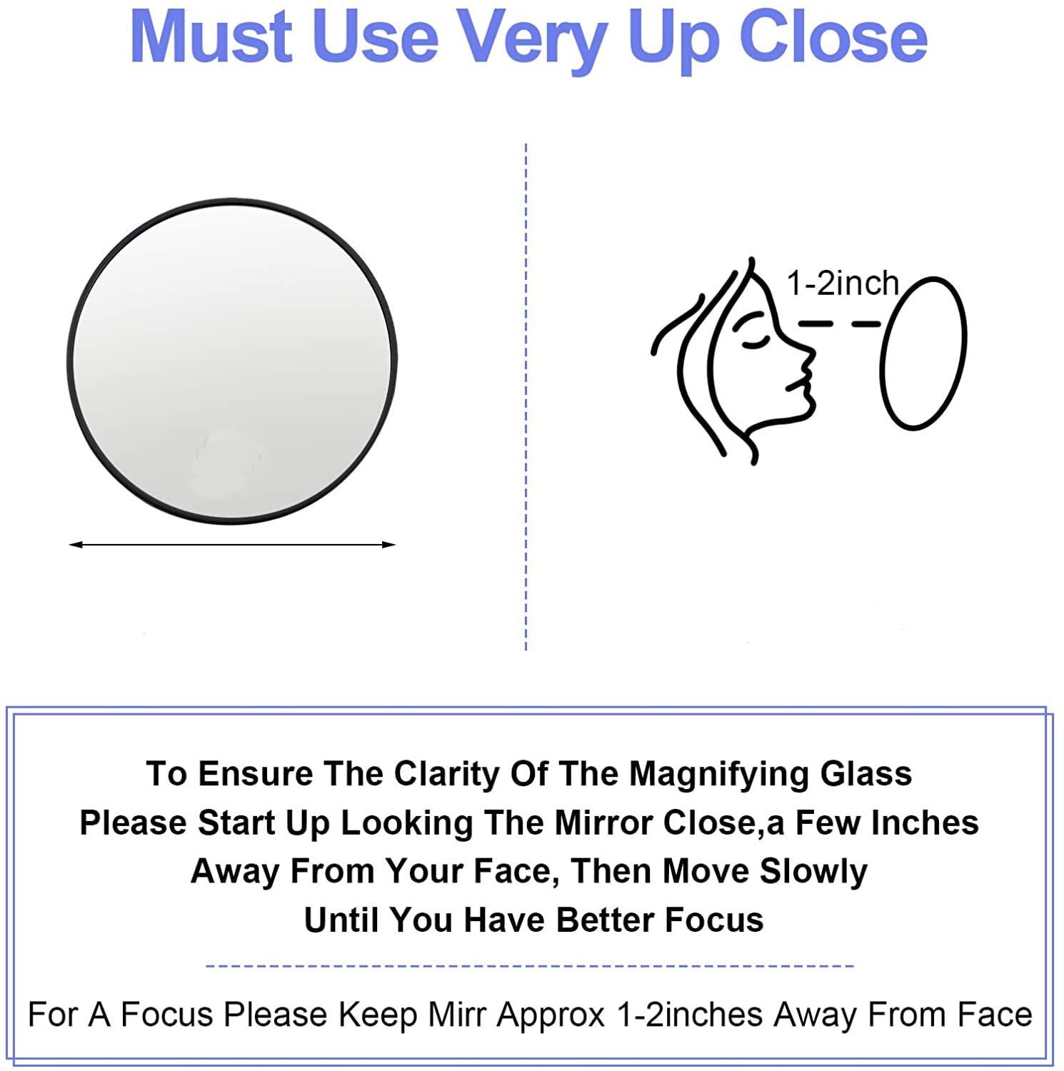 BTORER 15X Magnifying Mirror for Makeup & Skincare - Detachable with Suction Cups for Bathroom & Travel