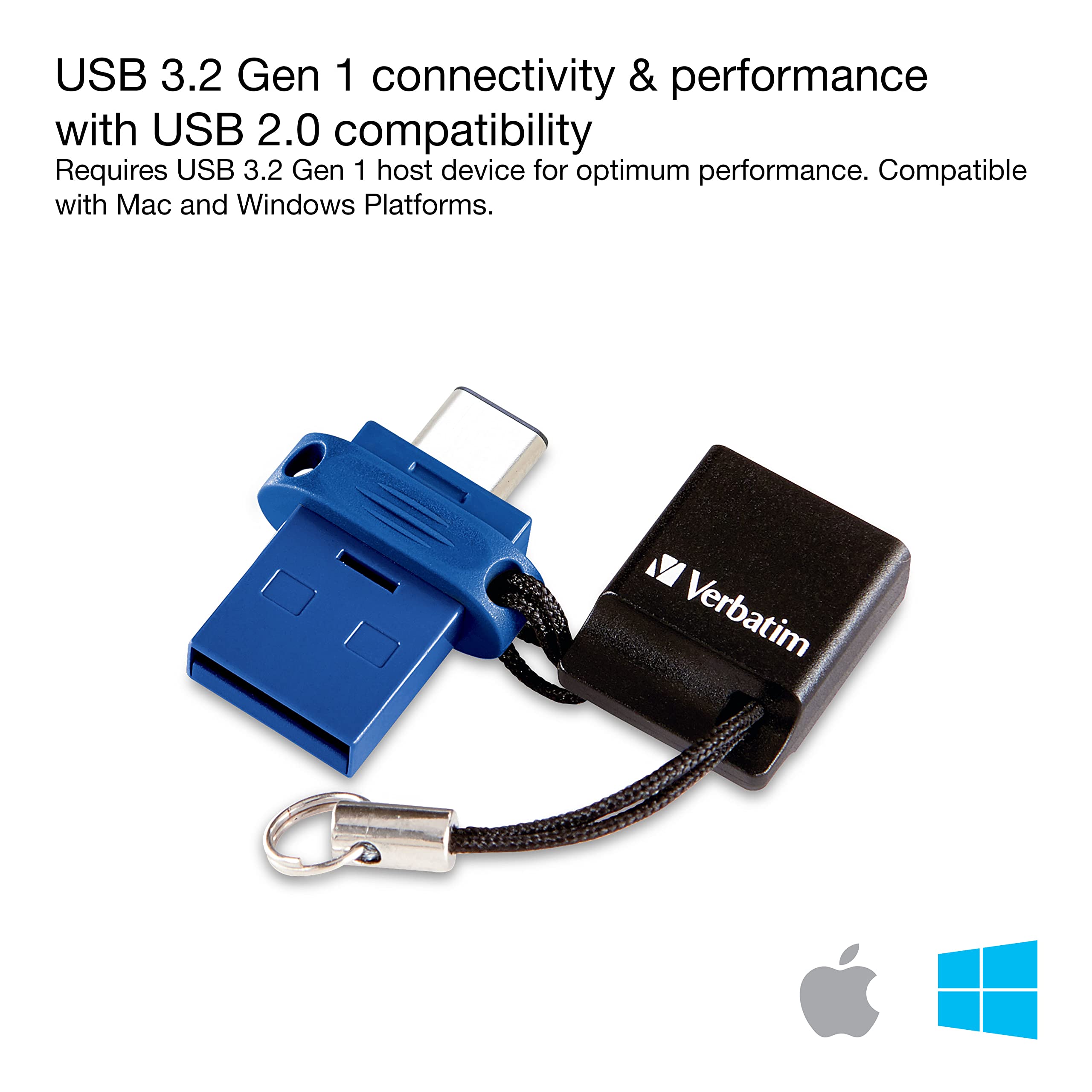 Verbatim VER99154 32GB Store 'n' Go Dual USB Flash Drive - USB-C & USB-A Compatible - Blue - Perfect for Phones, Laptops & File Transfers