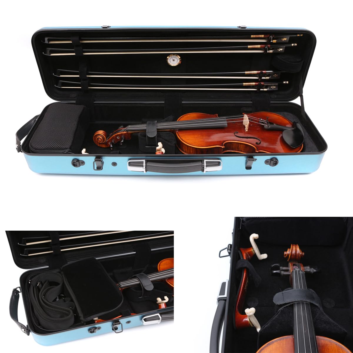 Premium 4/4 Full Size Carbon Fiber Violin Case - High Strength Hard Shell with Durable Handles, Backpack Straps & Music Sheet Pocket (Blue, Buckle Lock) - Perfect for Professional Musicians, Music Students & Travel Performances