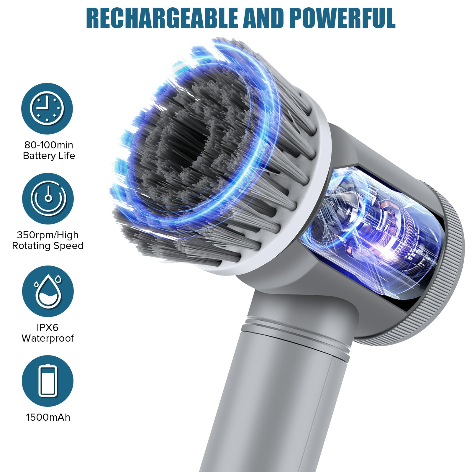 **Portable Electric Scrubber - Cordless Power Cleaning Brush with 7 Replaceable Brush Heads for Bathroom, Kitchen, Tile, Grout & Stove - Deep Clean Floors, Tubs & Hard Surfaces**    *(Perfect for Bathroom Cleaning, Kitchen Deep Cleaning, Tile & Grout Scrubbing, and Stove Degreasing)*