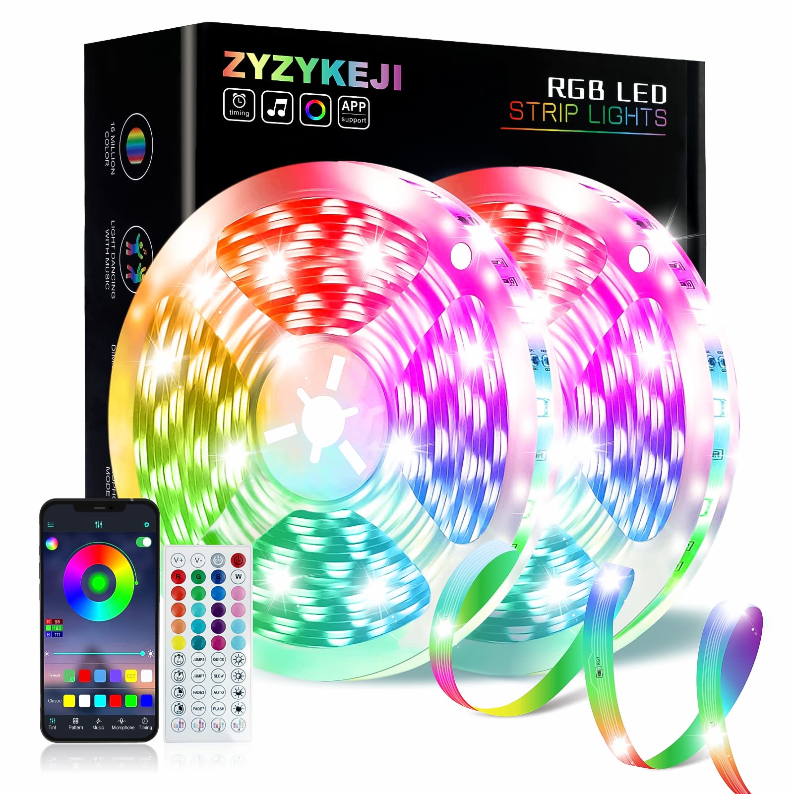 100ft LED Strip Lights (2 Rolls of 50ft) - ZYZYKEJI Smart RGB Color Changing Lights with Music Sync, Remote & App Control - 5050 LED Lights for Bedroom, Room Party & Home Decor - Perfect for Gaming Setup, Holiday Lighting & Mood Ambiance
