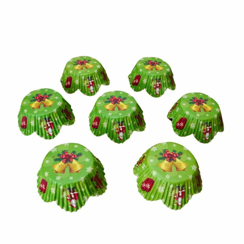 Christmas Bells Petal-Shaped Cupcake Wrappers & Liners - Standard Size Bulk Pack (100-Piece) for Holiday Baking, Party Decorations & Christmas Dessert Displays