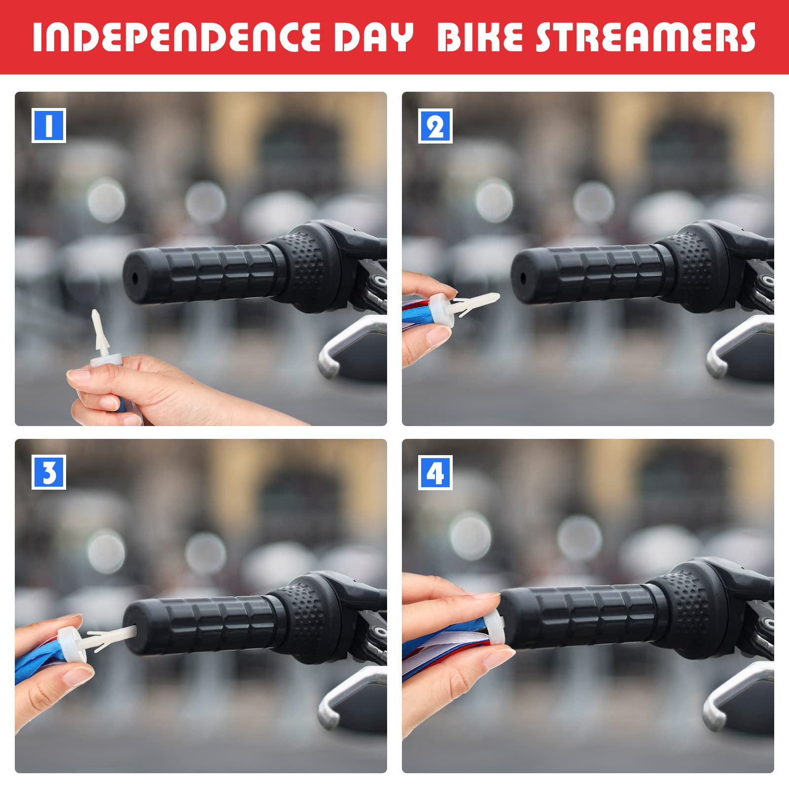 XunYee 12 Pairs Patriotic Bike Streamers - Red White and Blue Bicycle Ribbon Tassels for Kids, Perfect for 4th of July, Independence Day & Summer Bike Decorations | Great for Parades, Parties & Outdoor Festivities