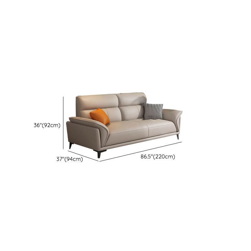 Modern Dove Grey Scratch-Resistant Solid Color Cow Leather Upholstered 4-Seater Sofa with 2 Pillows - Perfect for Living Room, Lounge, and Office Spaces