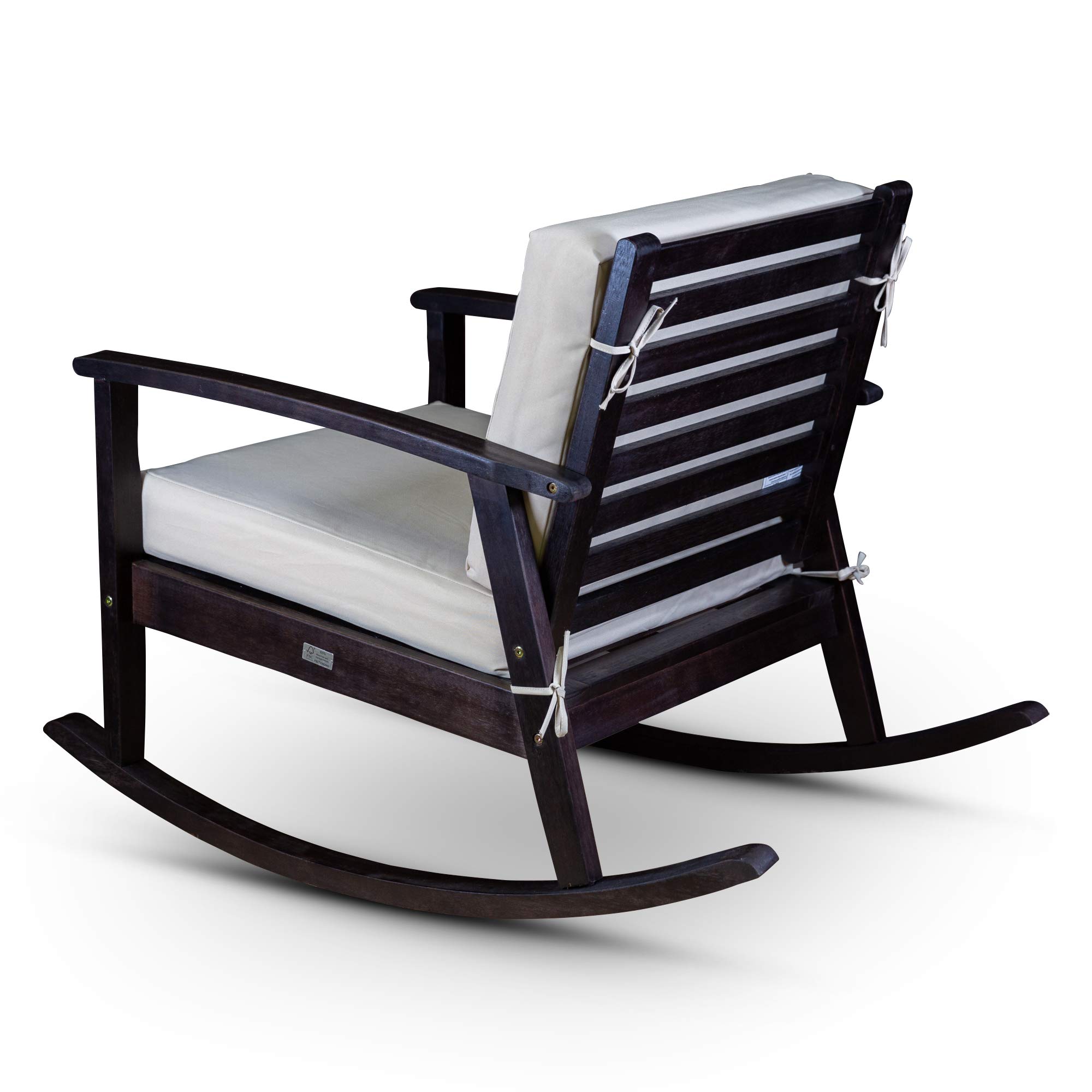 DTY Outdoor Living Longs Peak Deep Seat Eucalyptus Rocker - Espresso Finish with Dark Green Cushions | Patio Furniture for Garden, Porch & Backyard Relaxation