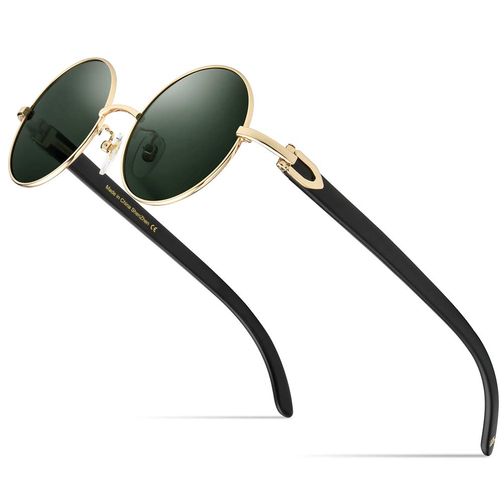HEPIDEM 100% Genuine Buffalo Horn Handmade Round Sunglasses for Men - Luxury Polarized UV Protection Shades for Outdoor, Driving & Fashion