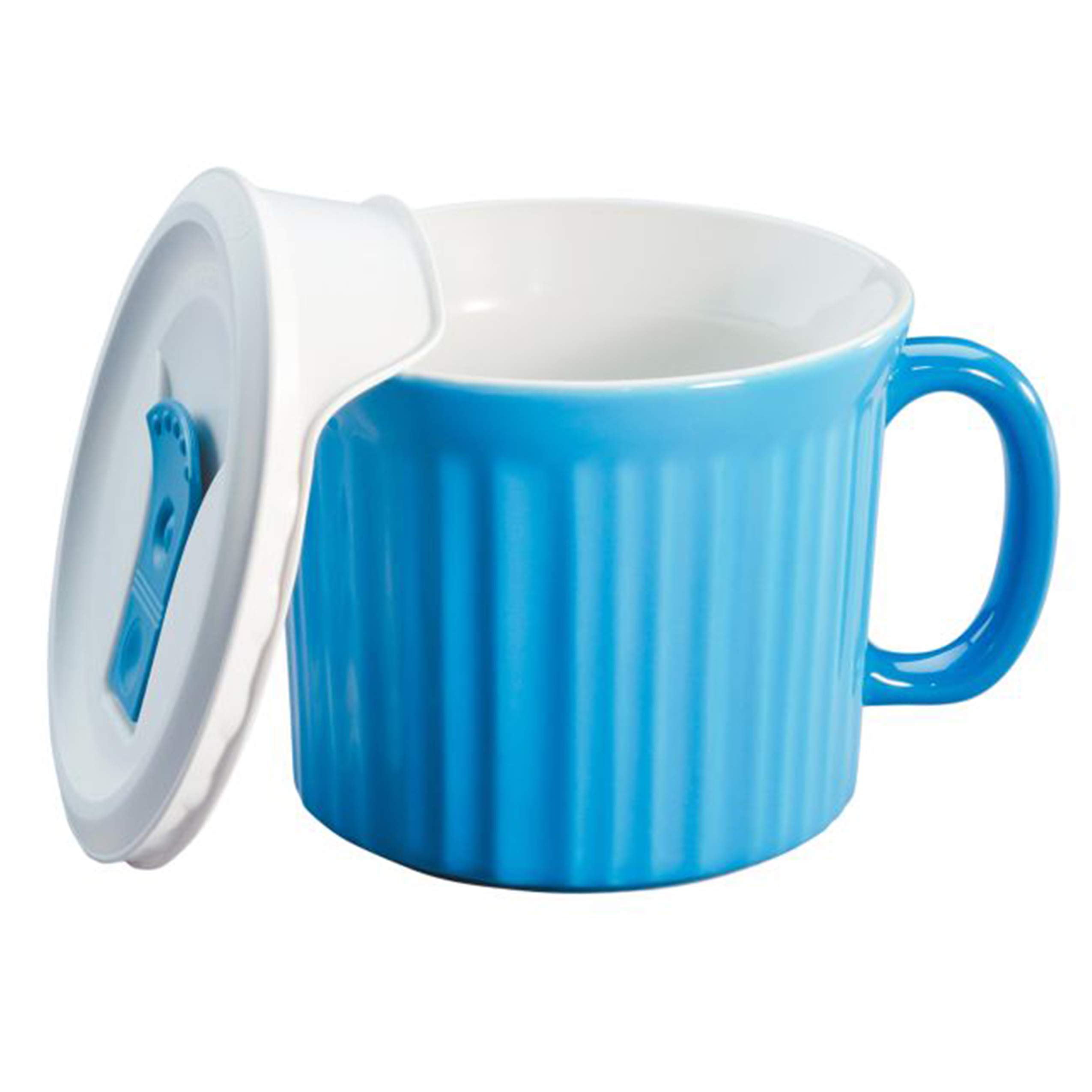 CorningWare Ceramic Pop-ins 20oz Light Blue Meal Mug with Lid - Perfect for Coffee, Soup, and Microwave-Safe Meals On-the-Go