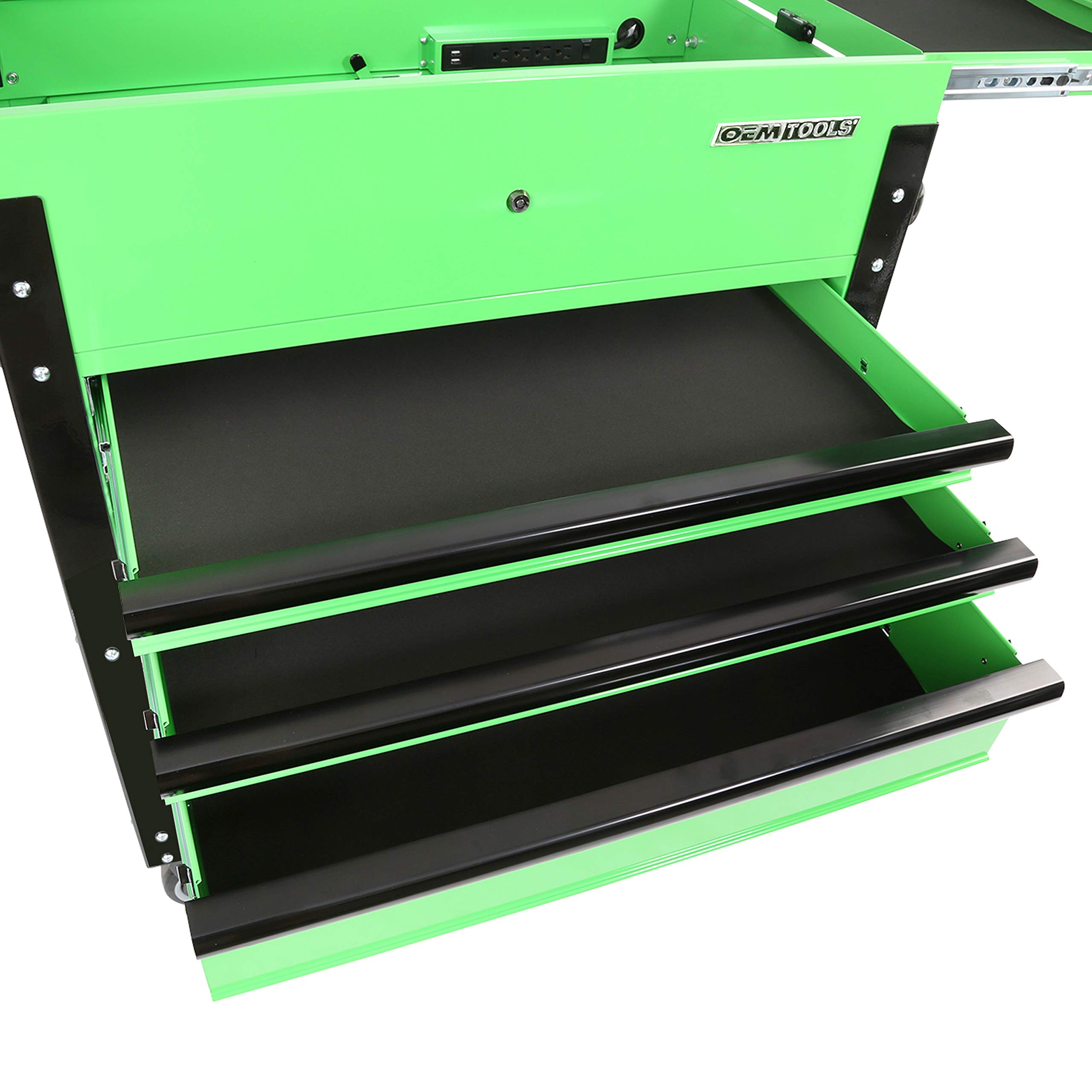OEMTOOLS 24731 3-Drawer Heavy Duty Rolling Tool Cart with Locking System & Power Strip - Automotive Mechanic Tool Chest for Garage, Workshop & DIY Projects