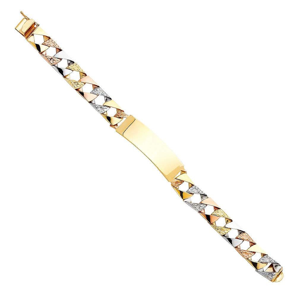 14K Tri-Color Gold Cuban Link ID Bracelet for Men & Women - 8.5