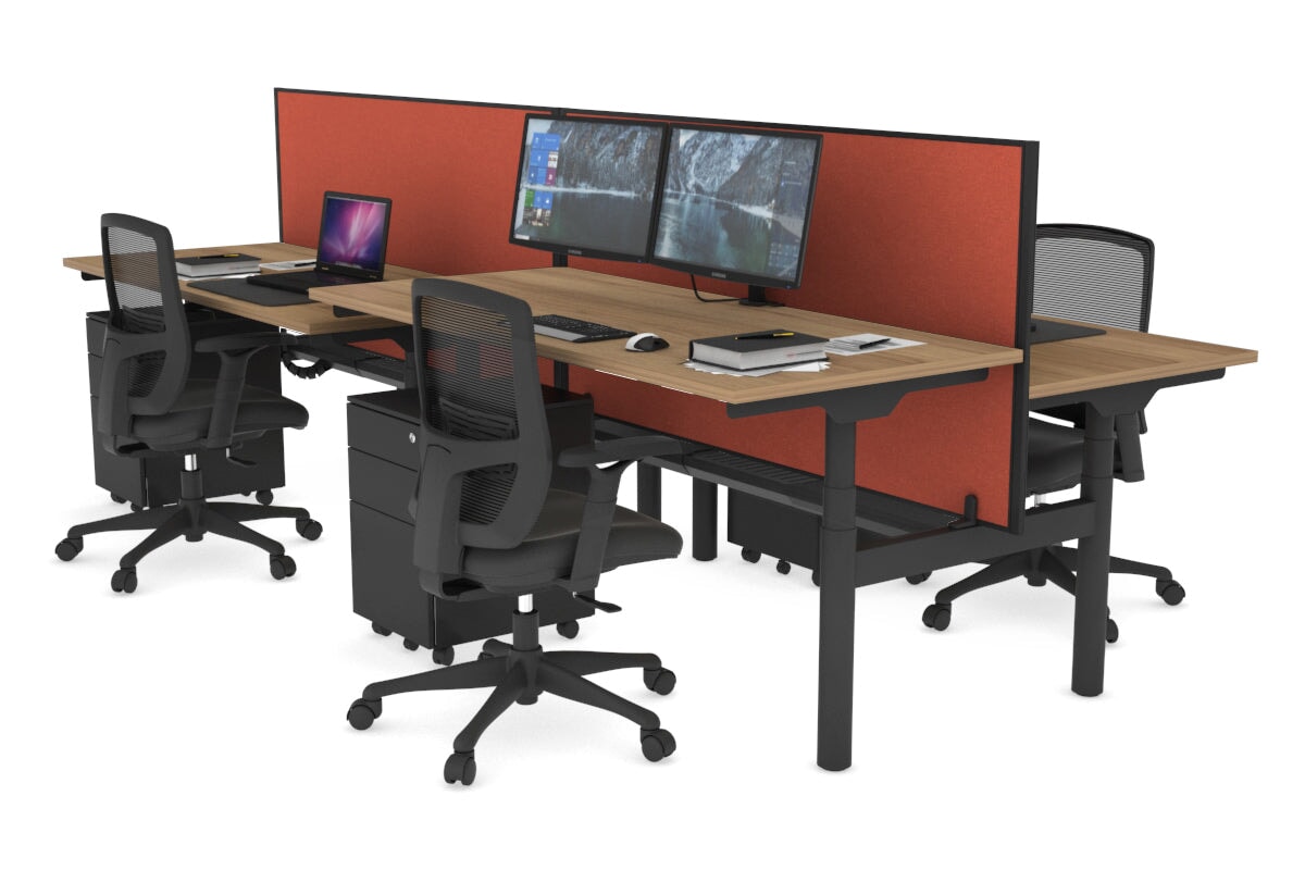 Flexi Premium Height Adjustable 4-Person H Bench Workstation - Black Frame [1800L x 700W] - Ergonomic Office Desk for Collaborative Workspaces & Home Offices