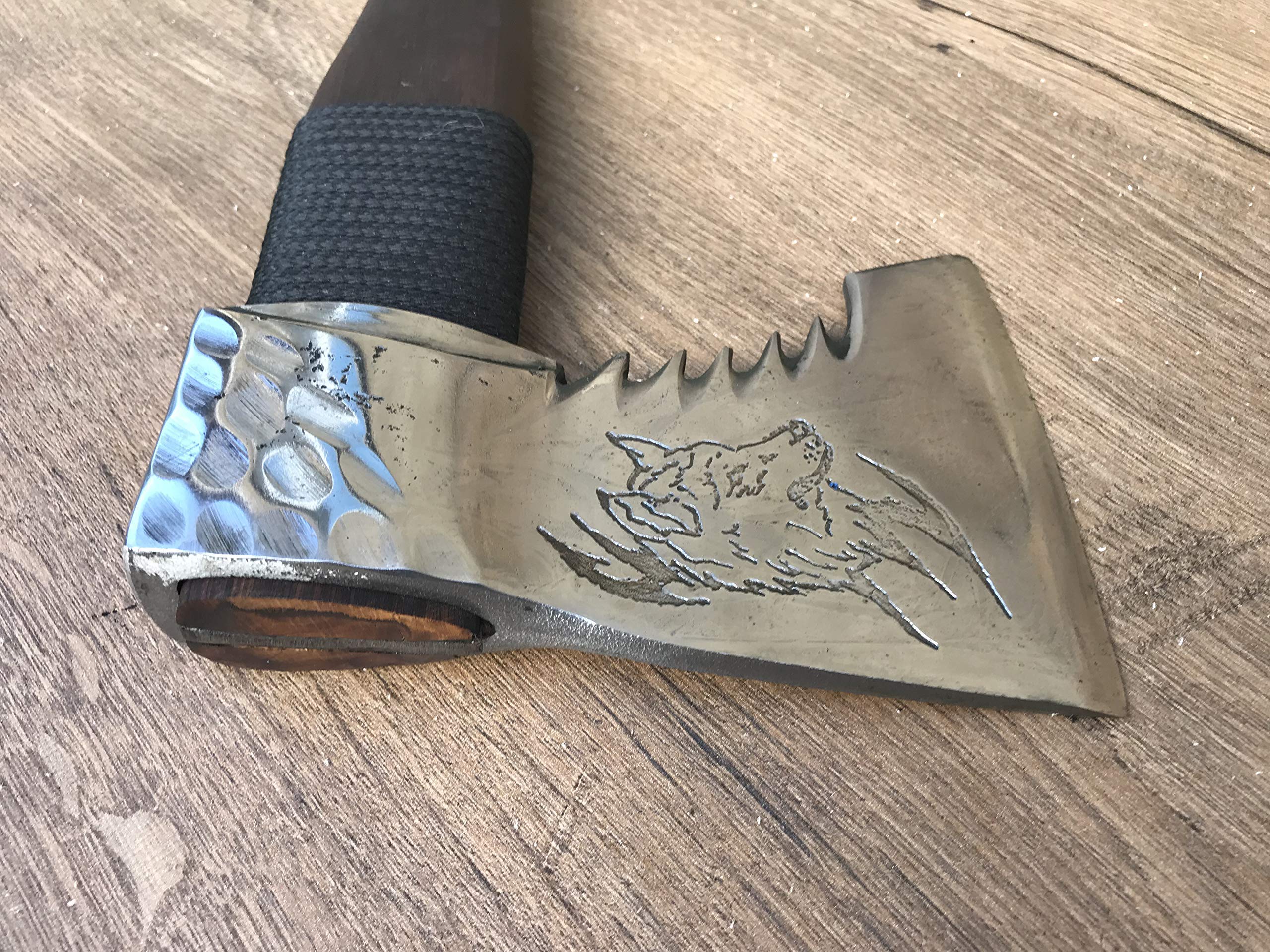 Personalized Viking Axe with Leather Sheath - Handcrafted Wolf Etched Design - Perfect Gift for Men, Dad & Handyman - Home Decor & Outdoor Tools for Camping, Woodworking & Survival