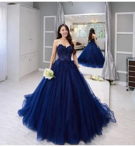 2025 Navy Blue Quinceanera Dress for 15th Birthday Party - Elegant Lace Applique Tulle Prom Gown | Perfect for Sweet 16, Quince Celebration & Formal Dances