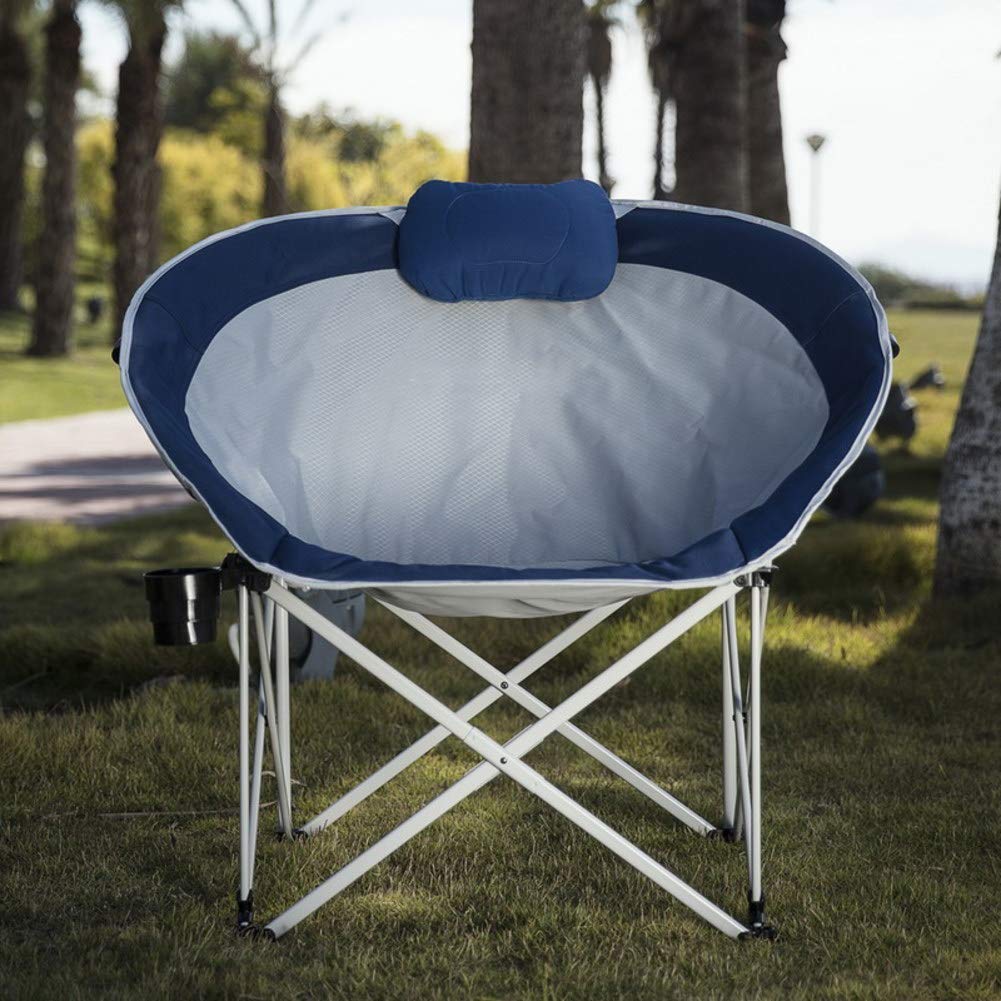 XBSLJ Folding Camp Chair for Adults - Portable Moon Lounge Chair with Oversized Padded Round Mesh Seat - Perfect for Outdoor Camping, Picnics, Fishing, and Beach Relaxation