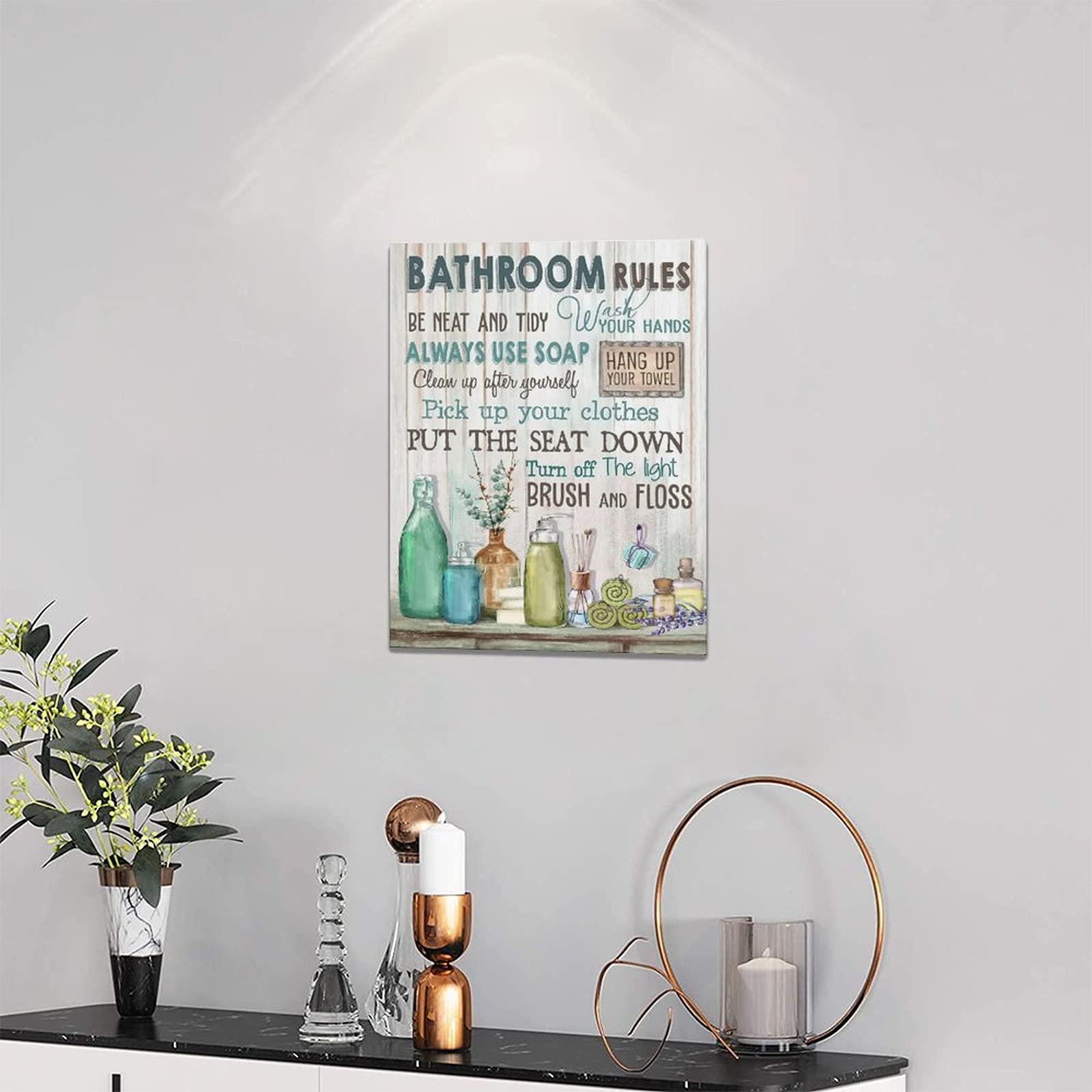 Rustic Bathroom Wall Art Decor - Framed Canvas Prints with Wood Background for Modern Farmhouse, Bath & Laundry Room | Perfect for Home Decor & Gift Giving