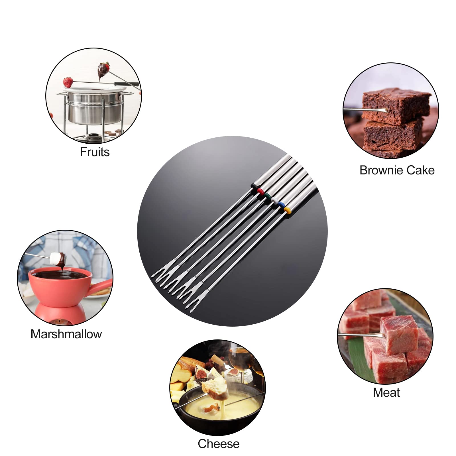 12-Piece Color-Coded Stainless Steel Fondue Forks Set with Heat-Resistant Handles - Perfect for Chocolate Fountains, Cheese Fondue, and Party Appetizers (9.7 Inches)