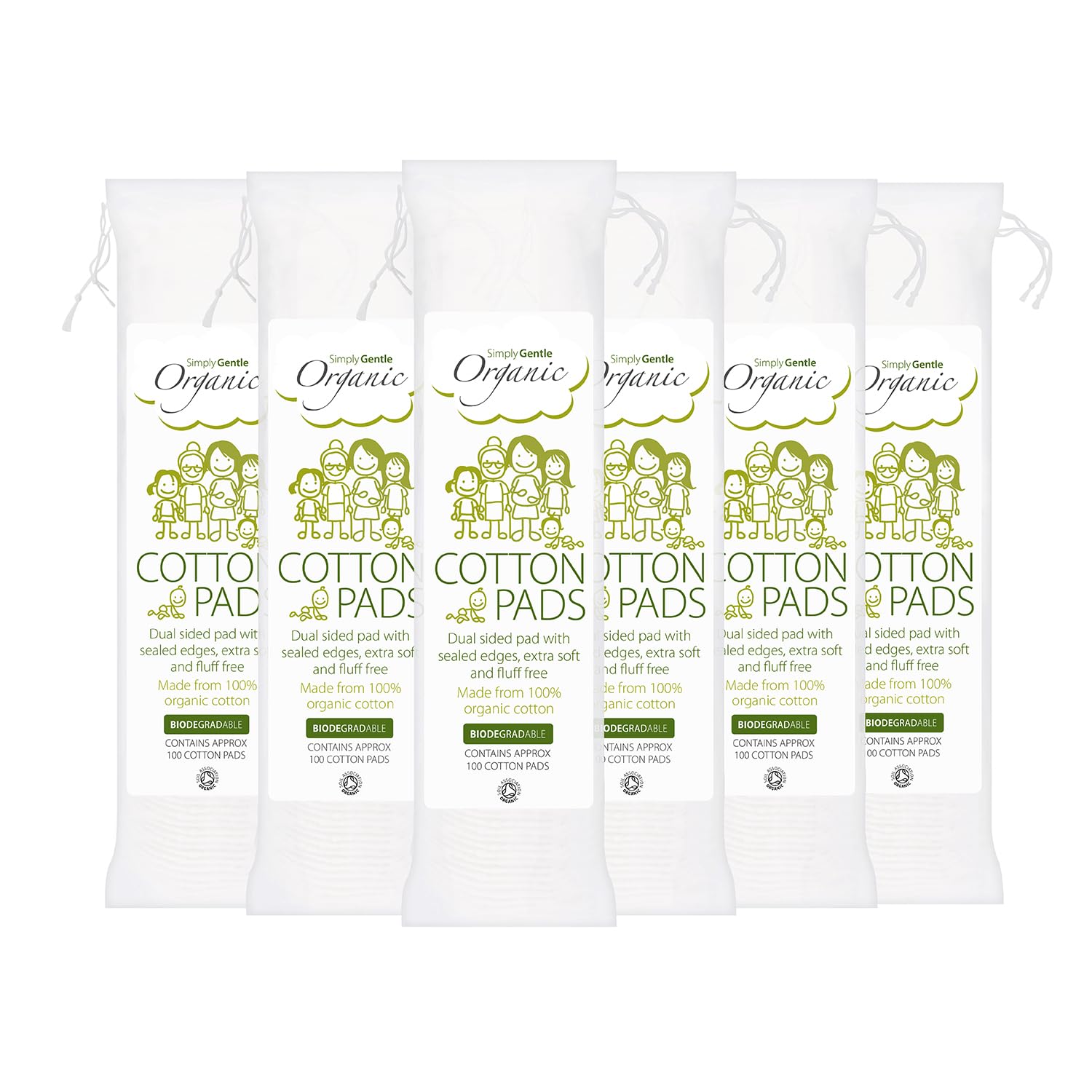 Simply Gentle Organic Cotton Pads for Sensitive Skin - Hypoallergenic First Aid Cotton Rounds - 100% Pure, Fragrance-Free & Non-Irritating - Disposable Soft Makeup Remover Pads (6 Packs of 100) - Perfect for Skincare, Baby Care & Wound Dressing
