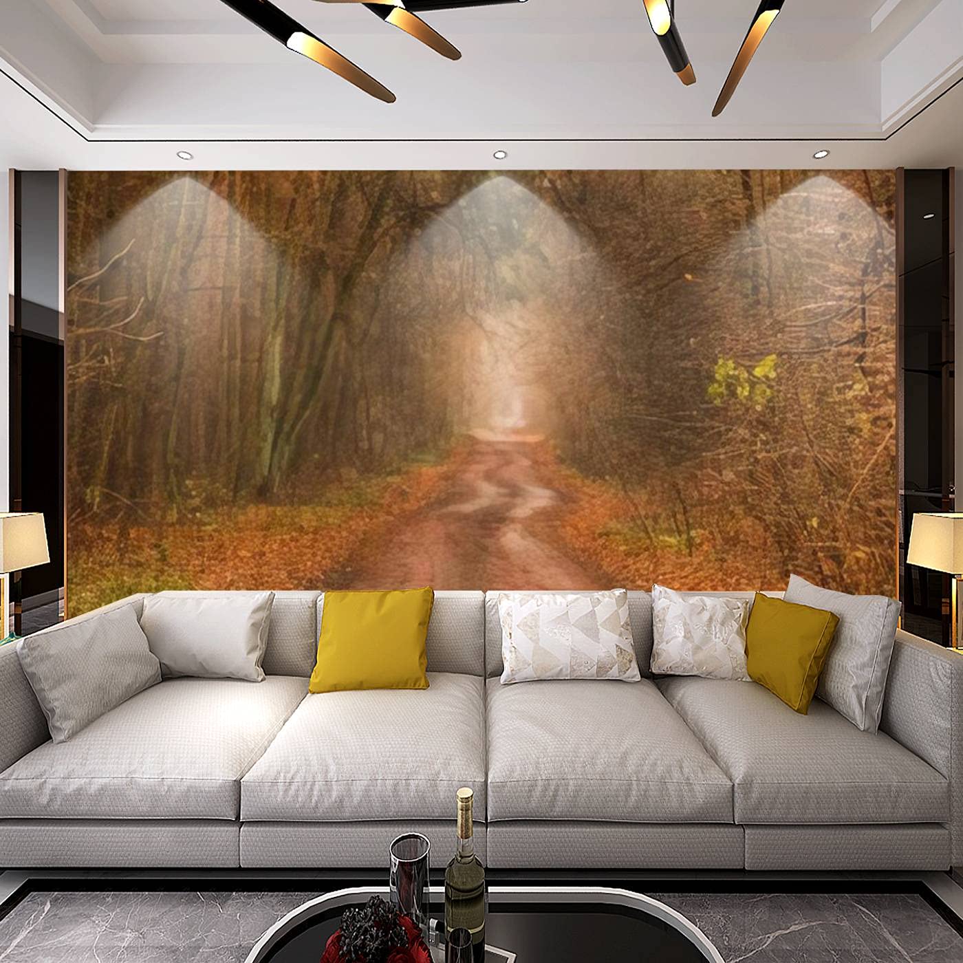 3D Autumn Forest Tunnel of Love Peel and Stick Wallpaper - Removable Self-Adhesive Wall Mural for Living Room, Bedroom, TV Background - Perfect for Home Decor, Accent Walls & Cozy Fall Atmosphere
