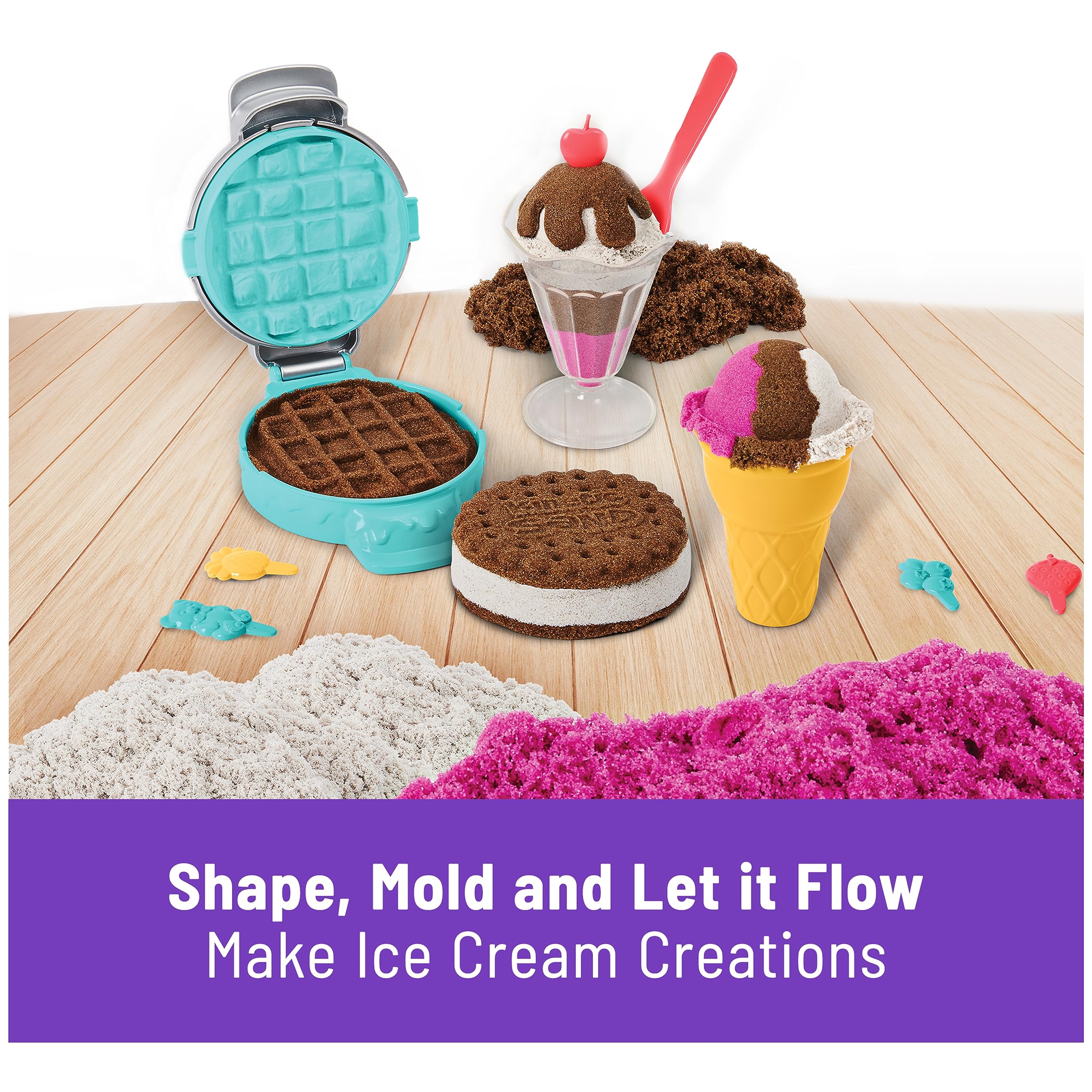 Kinetic Sand Scents Ice Cream Treats Playset - 3 Vibrant Colors & 6 Serving Tools for Sensory Play | Perfect for Kids' Creative Fun & Stress Relief