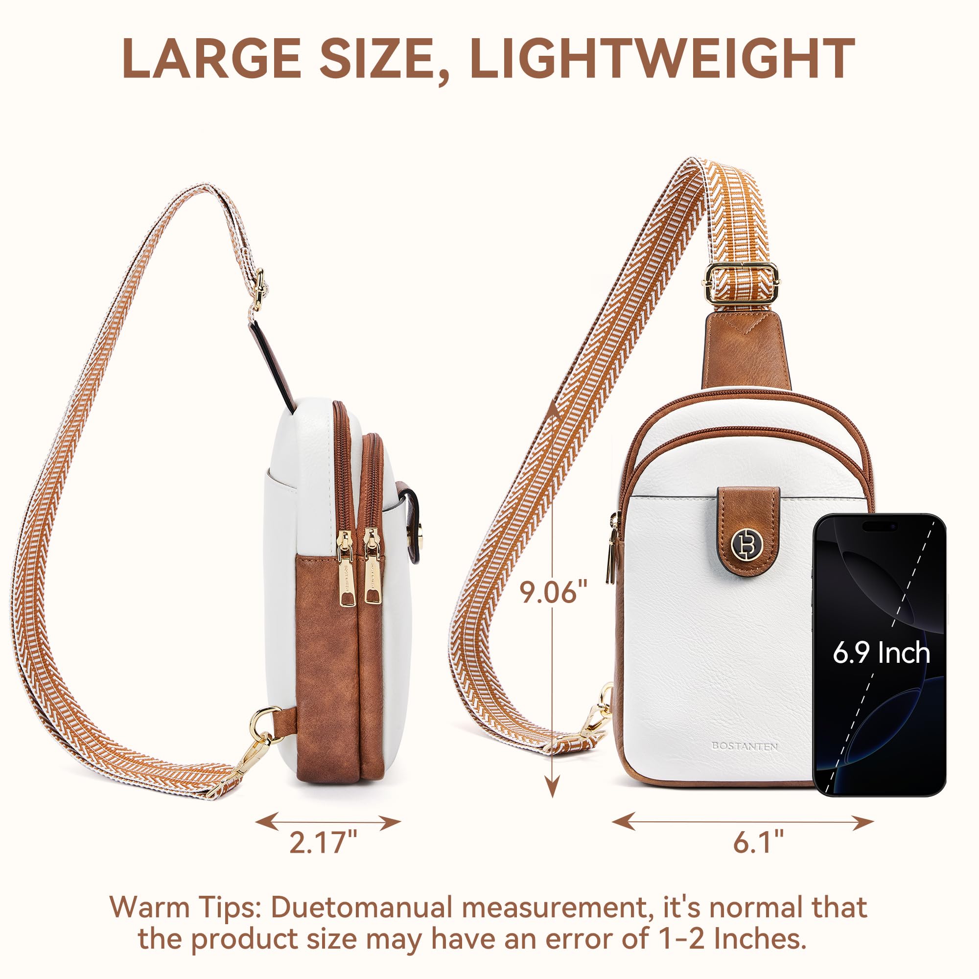 BOSTANTEN Women's Vegan Leather Crossbody Sling Bag - Large Fanny Pack Purse for Travel, Work & Everyday Use