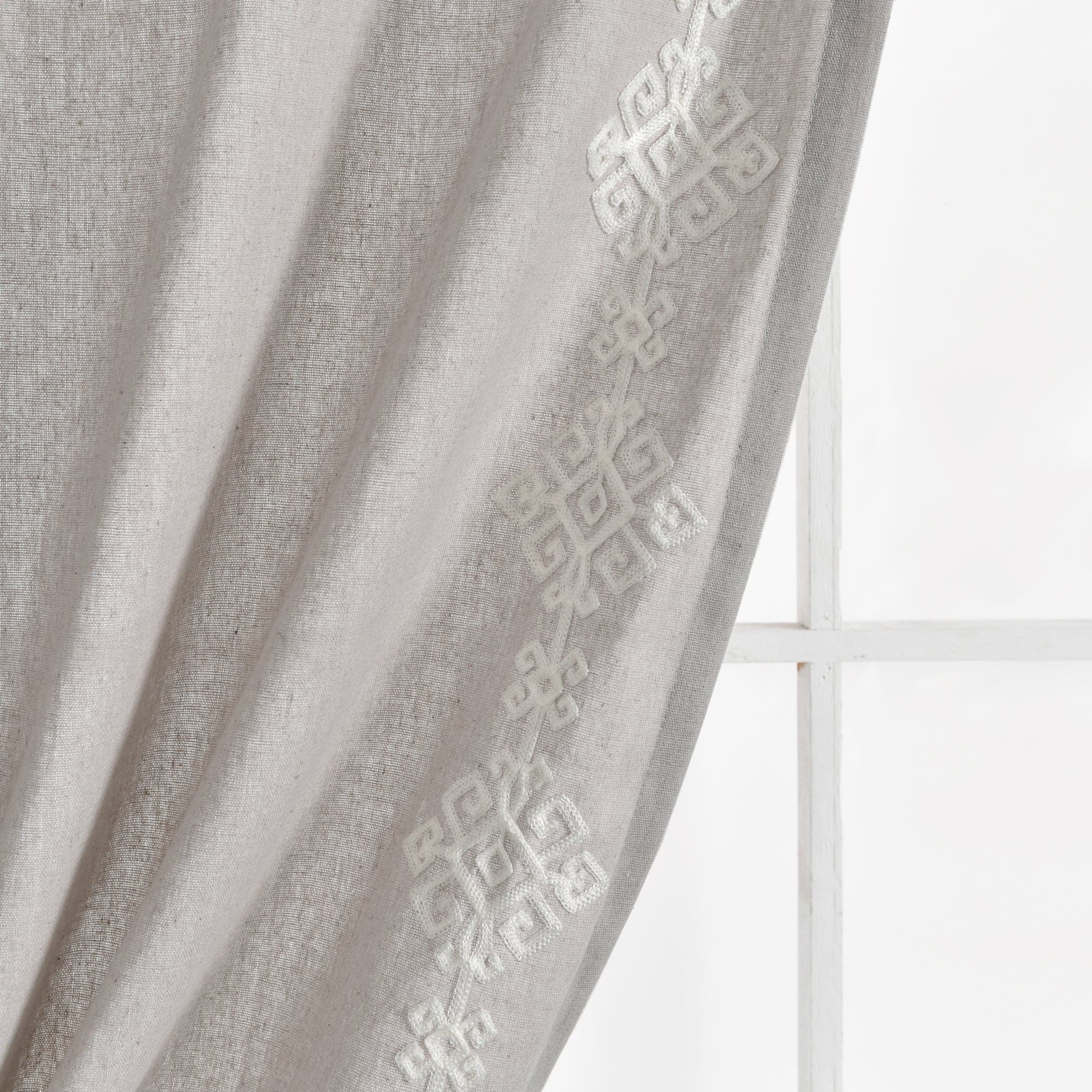 Luxury Modern Geo Linen Embroidery Border Window Curtain Panel - Elegant Home Decor for Living Room & Bedroom