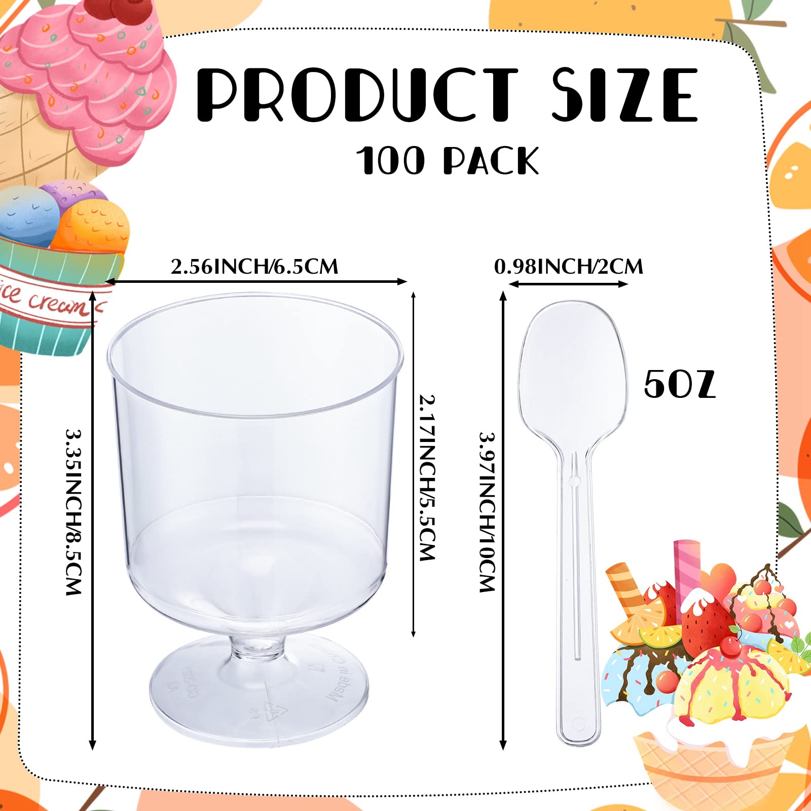 Nuogo 100 Pack 5 oz Clear Plastic Dessert Cups with Spoons - Disposable Mini Appetizer Yogurt Parfait Cups for Mousse, Pudding, Ice Cream & Party Snacks (Transparent) - Perfect for Catering, Birthday Parties & Dessert Bars