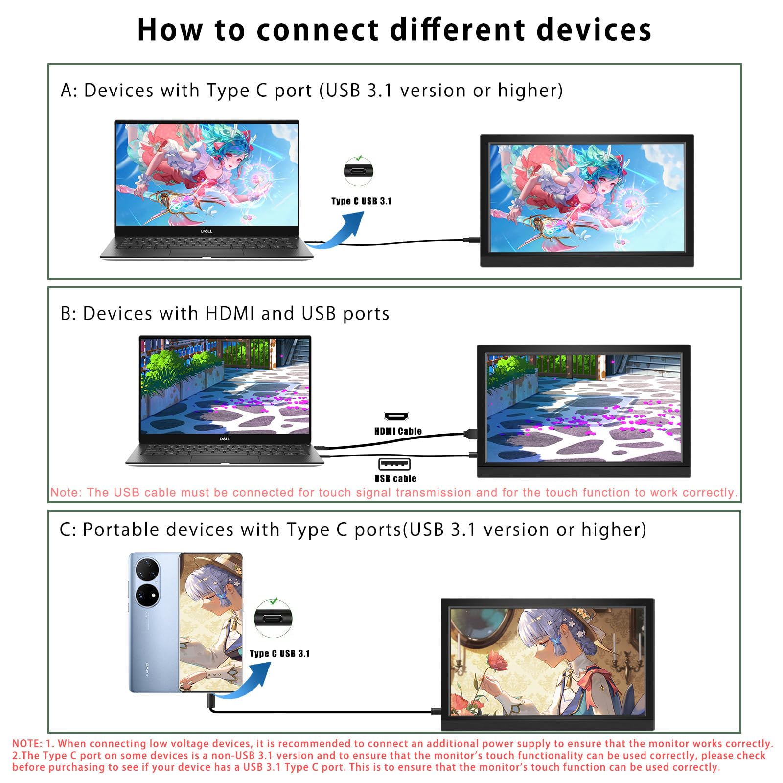 15.6 Inch Portable Touchscreen Monitor - Full HD 1920x1080 IPS Display with USB-C & HDMI for Laptop, PC, Phone, PS4, PS5 - Perfect for Gaming, Work & Entertainment On-The-Go
