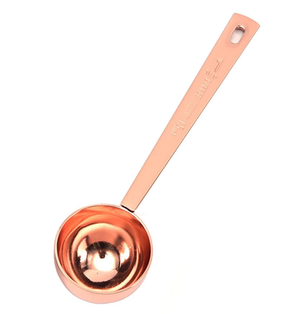 Premium 304 Stainless Steel Rose Gold Coffee Scoop - 15ml (1 Tbsp) Long Handle Measuring Spoon for Ground Coffee | Perfect for Coffee Lovers, Baristas & Home Brewing | Fits Coffee Containers & Canisters