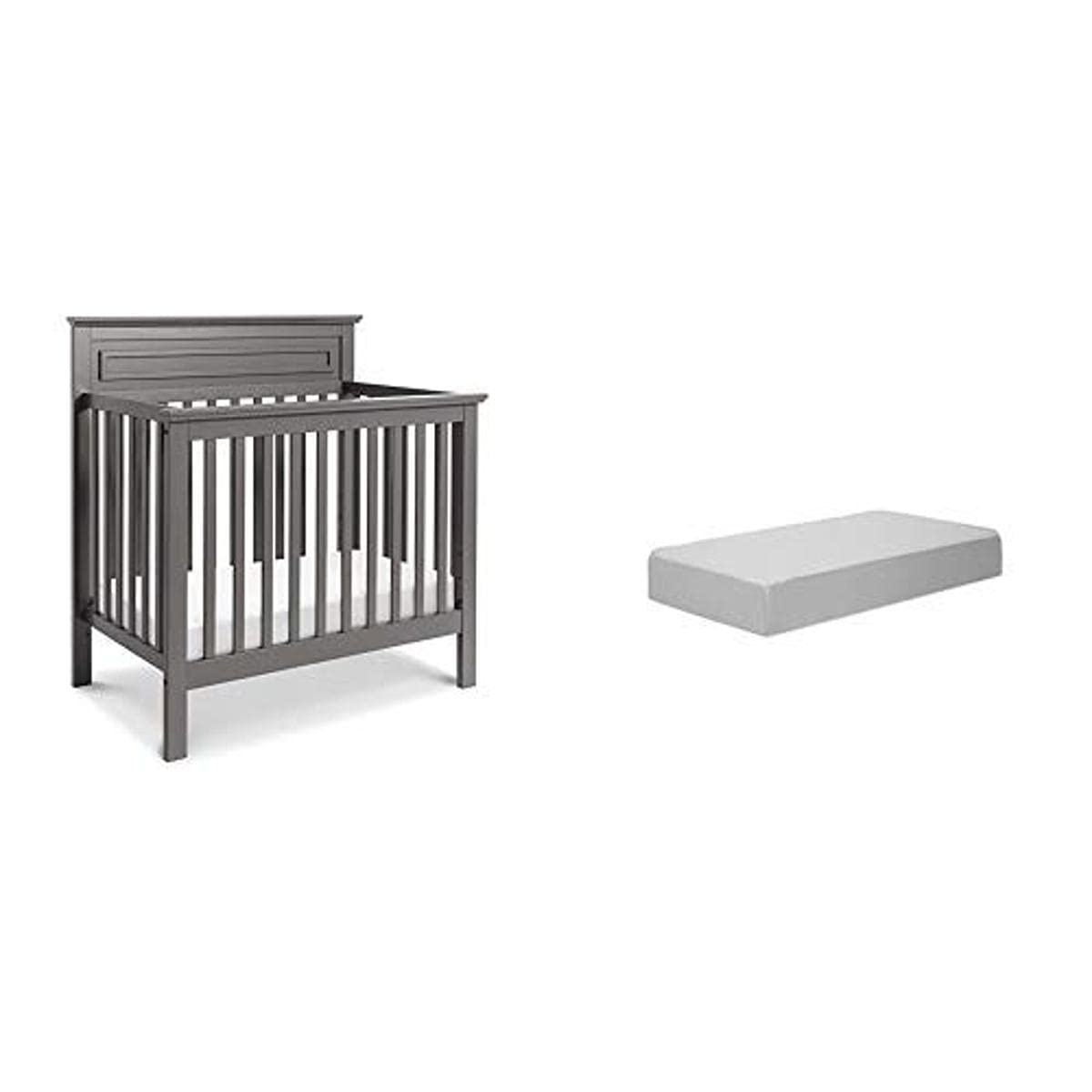 DaVinci Autumn 4-in-1 Convertible Mini Crib with Mattress - Slate Gray | Space-Saving Nursery Solution for Small Rooms, Apartments & Travel | Toddler Bed, Daybed & Bassinet Conversion