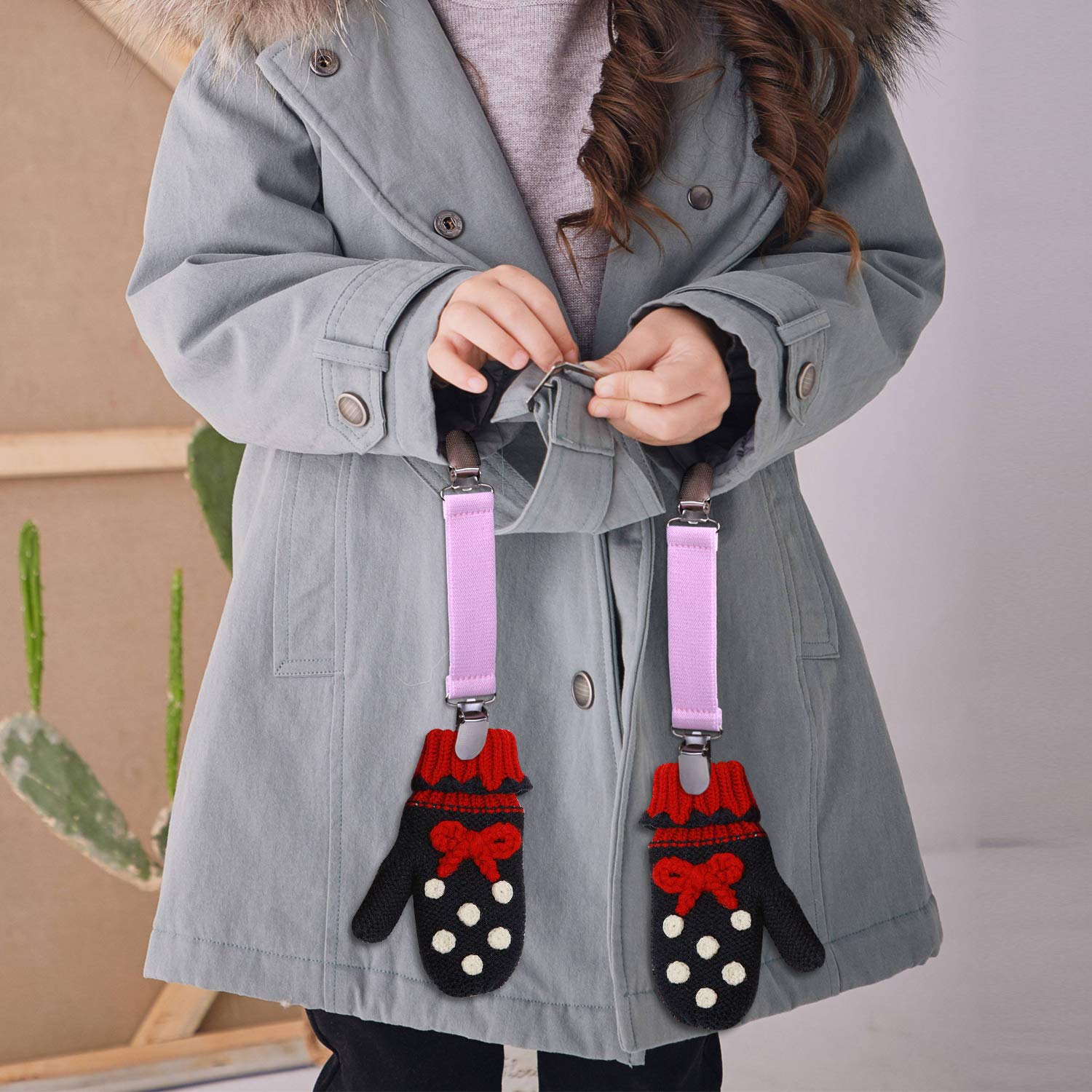 Wisdompro Mitten Clips for Toddlers Kids & Adults - 4 Pack Glove Holders with Adjustable Elastic Straps - Keep Gloves Together for Winter Sports Outdoor Activities