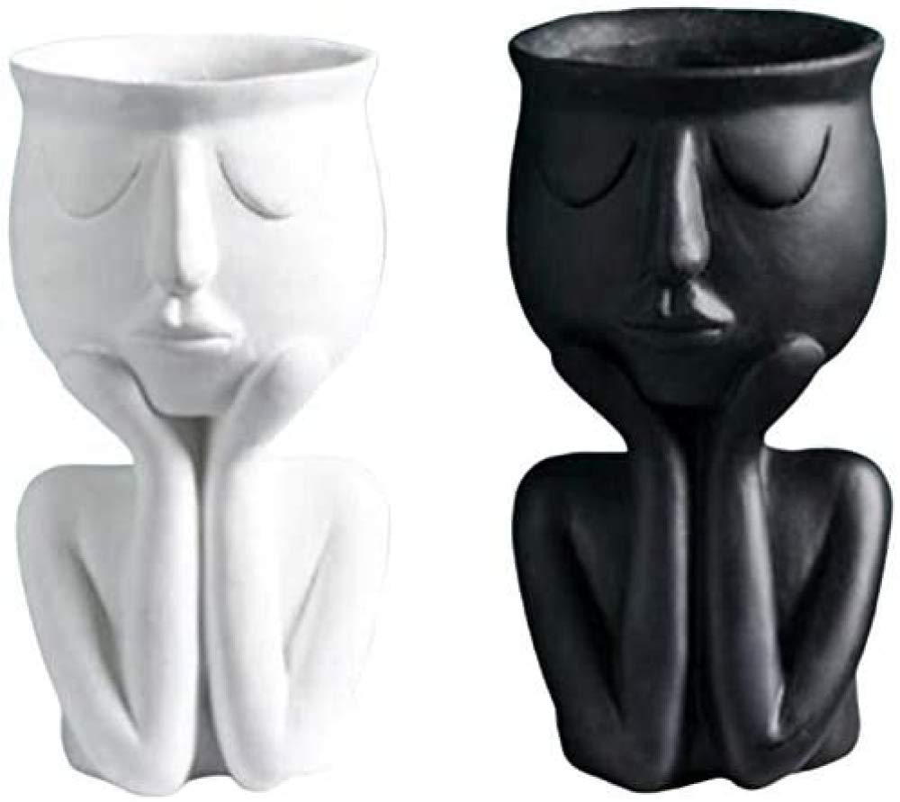 2 Pack Abstract Face Flower Pots - Resin Succulent Planters with Character Portrait Design for Home & Office Desktop Decor | Perfect for Indoor Plants, Cacti, and Small Floral Arrangements