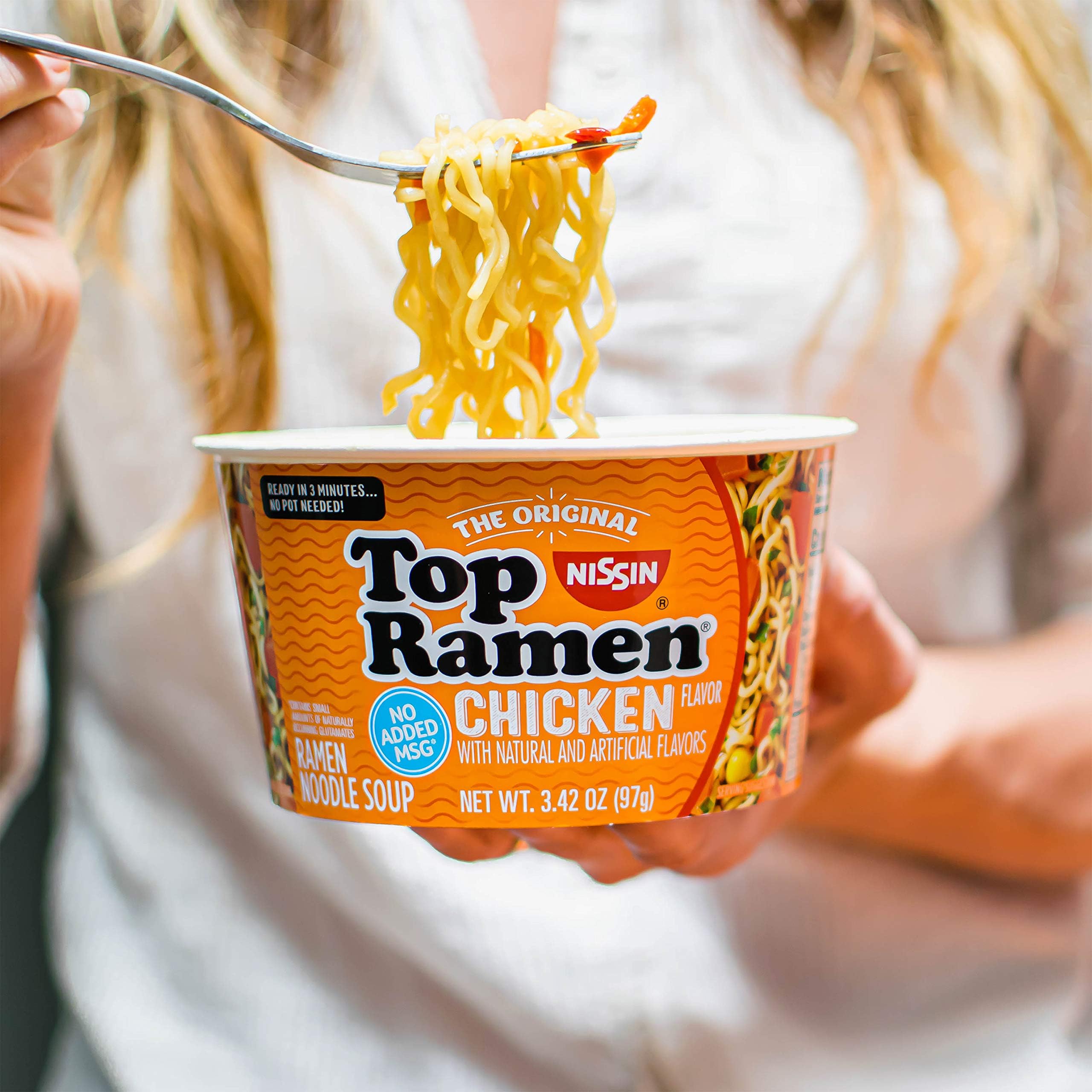 Nissin Top Ramen Bowl Ramen Noodle Soup - Chicken Flavor, 3.42oz (6-Pack) | Quick & Easy Instant Noodles for Lunch, Dinner or Snack | Perfect for College Students, Office Meals & Emergency Food