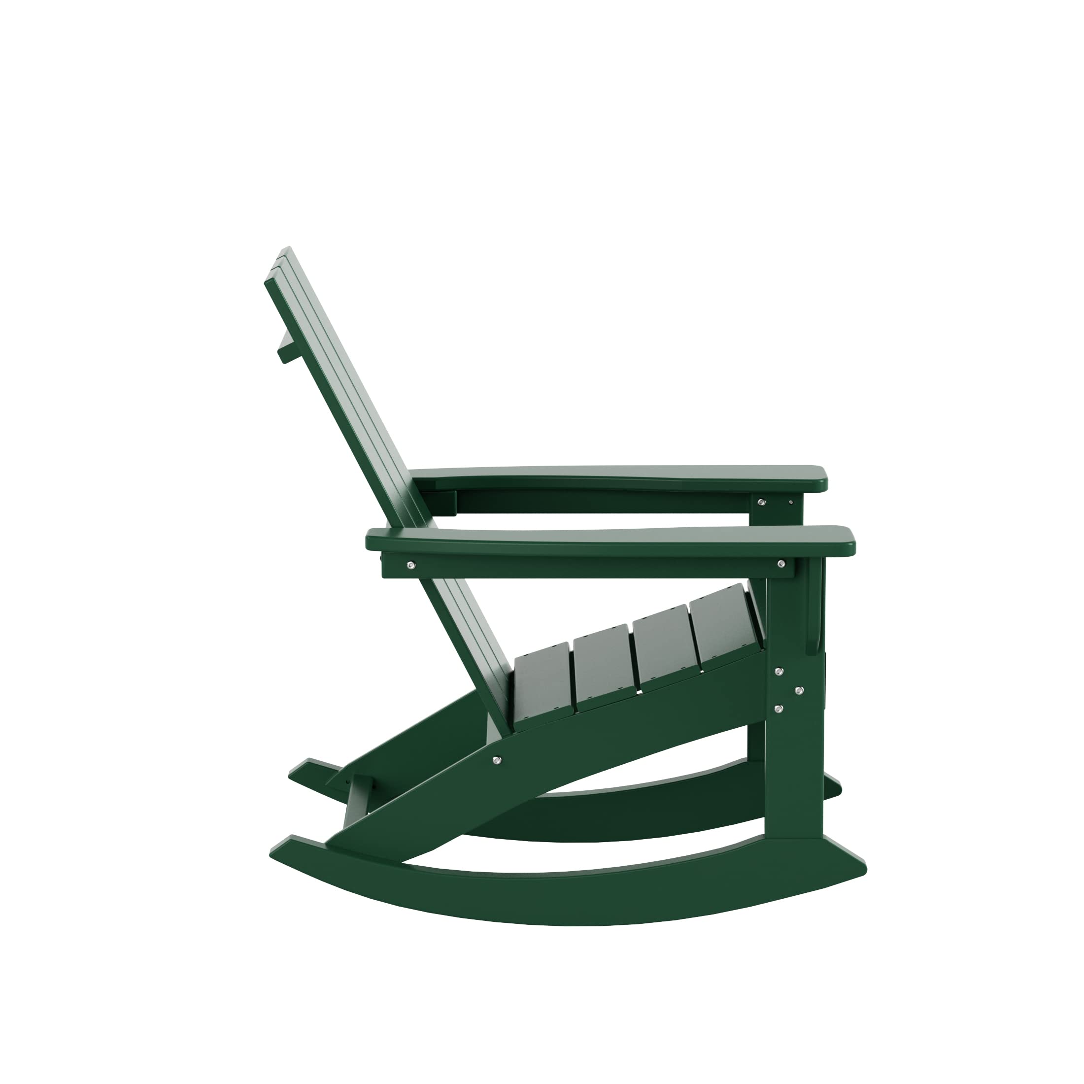 WO Home Furniture 4-Piece Patio Rocking Chair Set - Modern Outdoor HDPE UV-Resistant Rocking Chairs (Dark Green) for Backyard, Garden & Poolside Relaxation