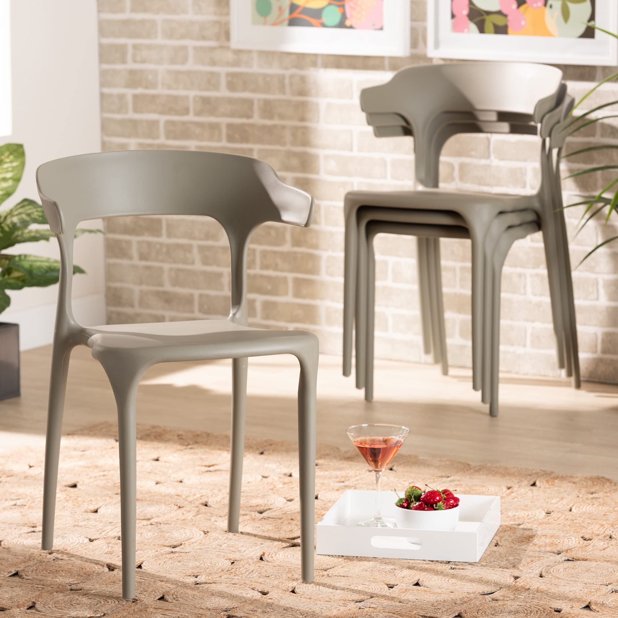 Baxton Studio Gould Modern Transitional Beige Plastic 4-Piece Dining Chair Set - Perfect for Kitchen, Dining Room, and Small Space Furniture