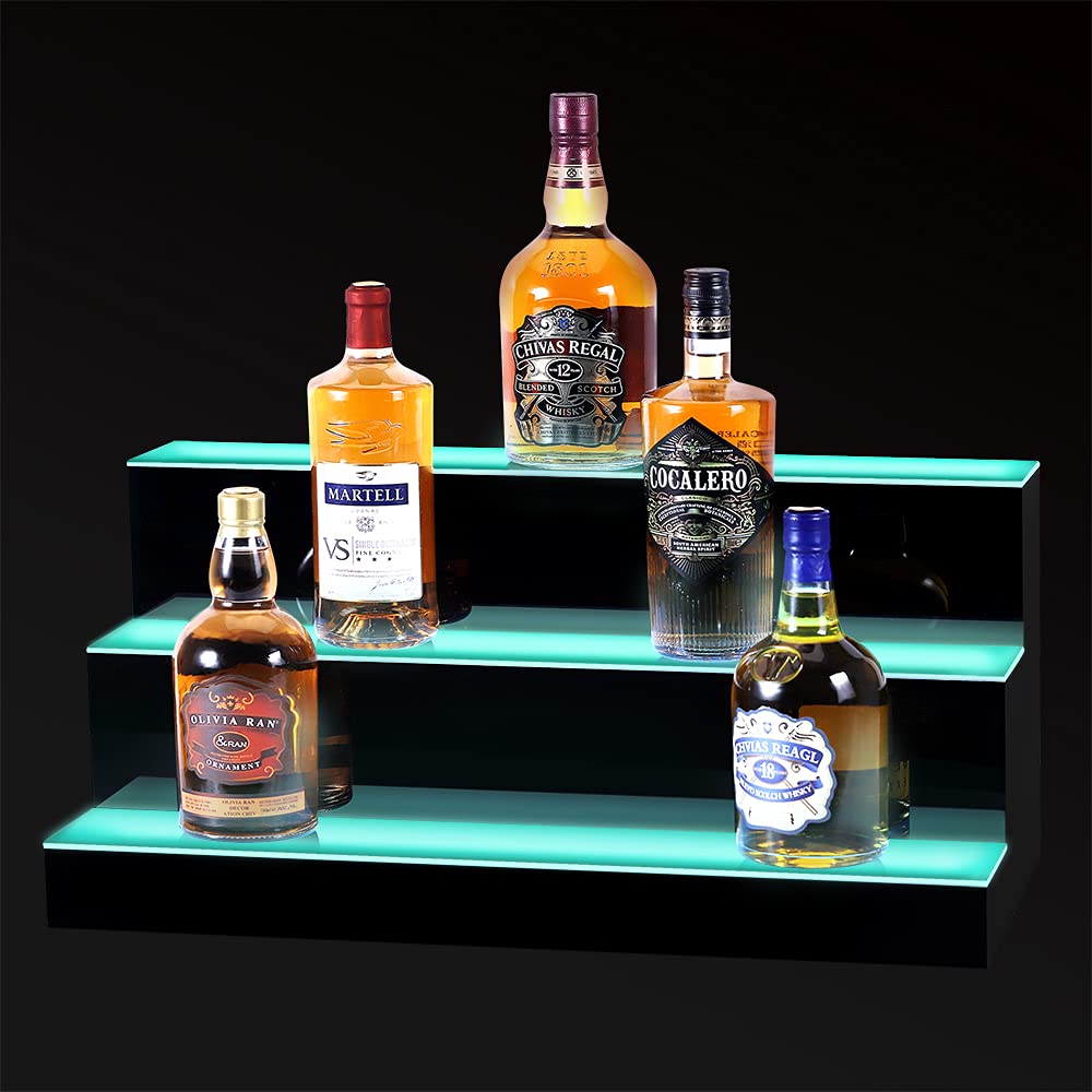 3-Tier 24 Inch LED Detachable Lighted Liquor Bottle Display Shelf - Adjustable Bar Shelf with Remote Control & USB Power Bank - Perfect for Commercial Bars, Restaurants, and Home Entertainment Areas