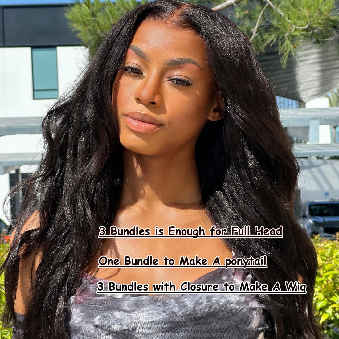 UNice Hair 10A Yaki Kinky Straight 100% Unprocessed Mongolian Virgin Human Hair Weave Extensions - 3 Bundles Natural Color (14 16 18 Inch) for Black Women | Perfect for Sew-in, Glue-in & Clip-in Hairstyles | Salon Quality Hair Extensions for Daily Wear & Special Occasions