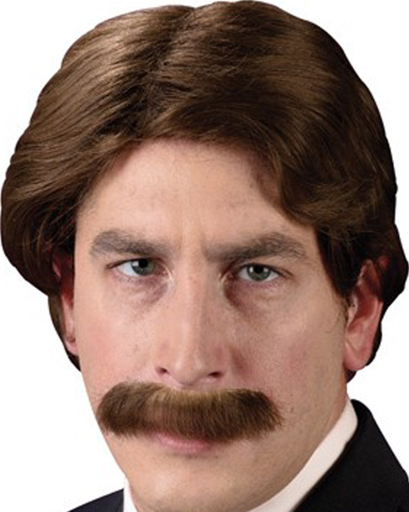 70s Retro Mustache and Short Brown Wig - Vintage Costume Accessory for Halloween, Cosplay, and Themed Parties